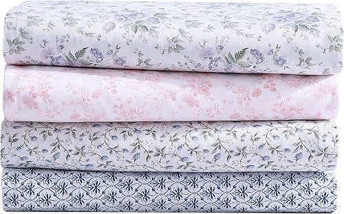 Miniatura 11 de Laura Ashley Home Juego de ropa de cama tamaño King de satén de algodón suave, elegante y transpirable, rosa Bella