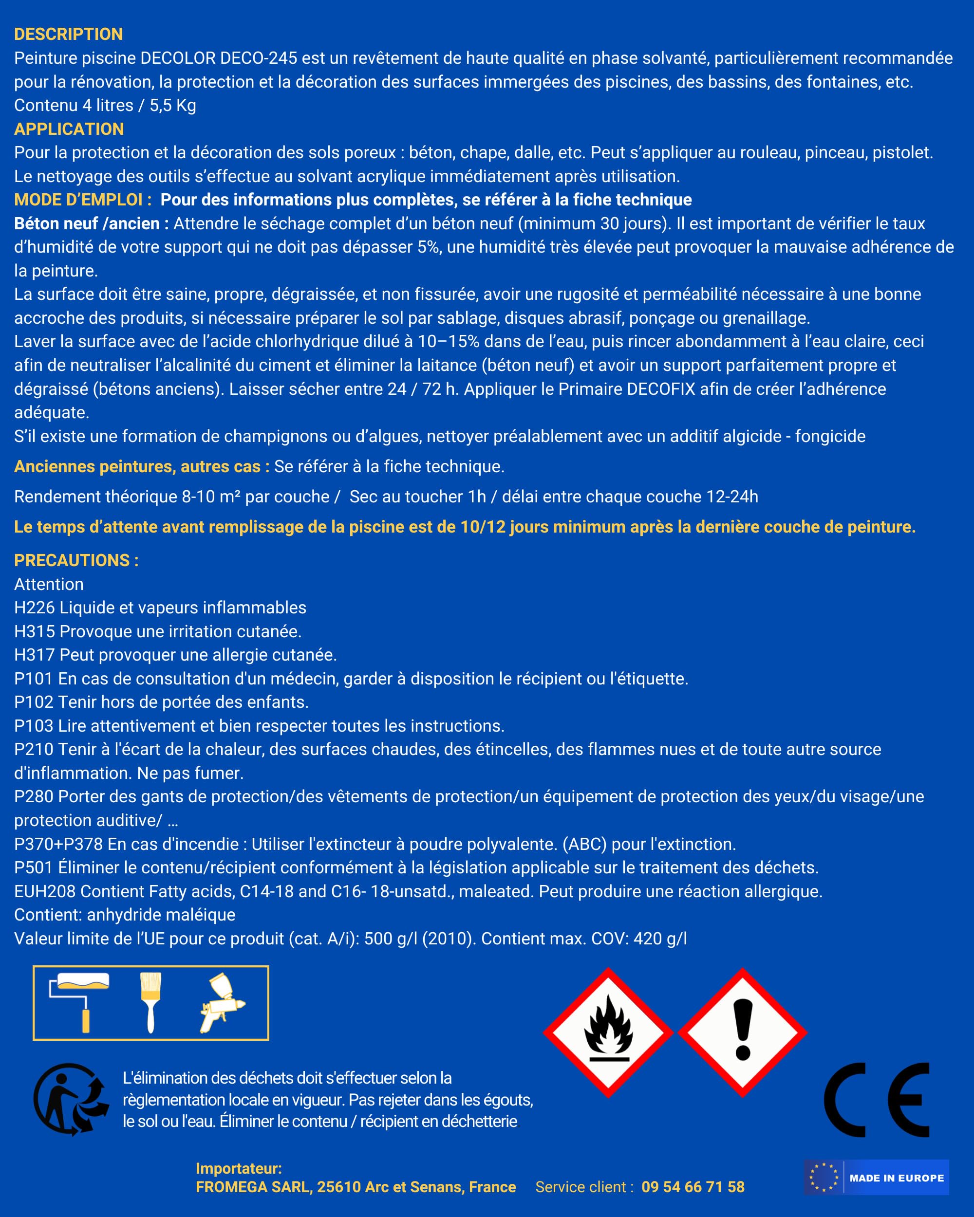 PINTURAS DECOLOR PINTURA AZUL al disolvente para piscinas. 4 LITROS
