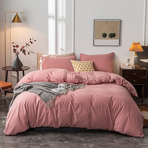 Janlive - 1 juego de funda de edredón y funda de almohada de algodón., Algodón, Pasta de frijoles rosas, King