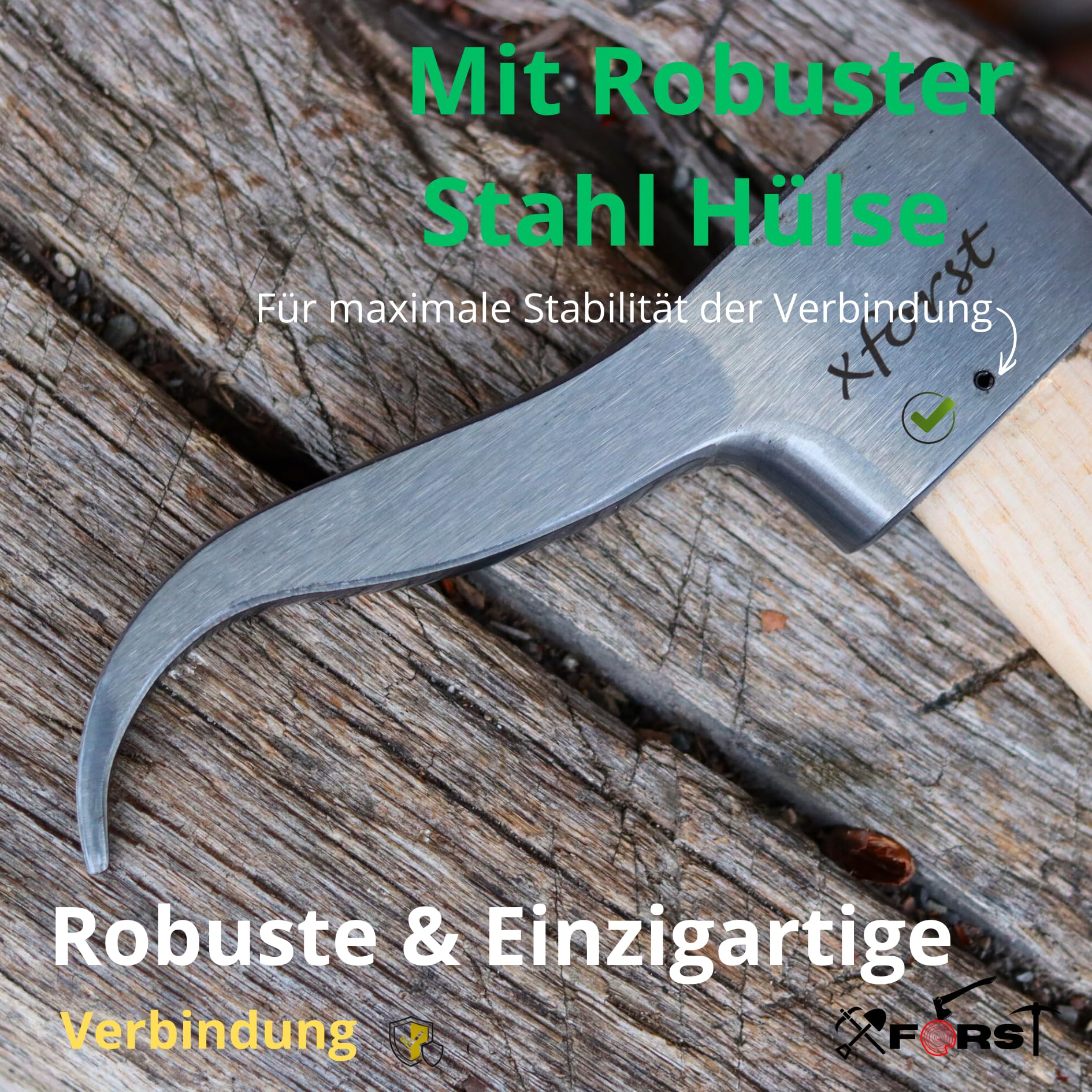 Xforst Sapie à Main Manche Frêne 70 cm Bûcheron – Sappie Forestier Bois Naturel, Tête 600 g Acier Carbone Forgé à Pointe Trempée pour Bûches, Troncs & Bois de Chauffage – X-Pi500L