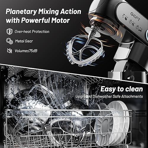 Miniatura 5 de Batidora de pie, 3.5QT+6QT Mezclador eléctrico de cocina de dos cuencos, 600 W 6+P velocidad batidora de alimentos con tazón de acero inoxidable,