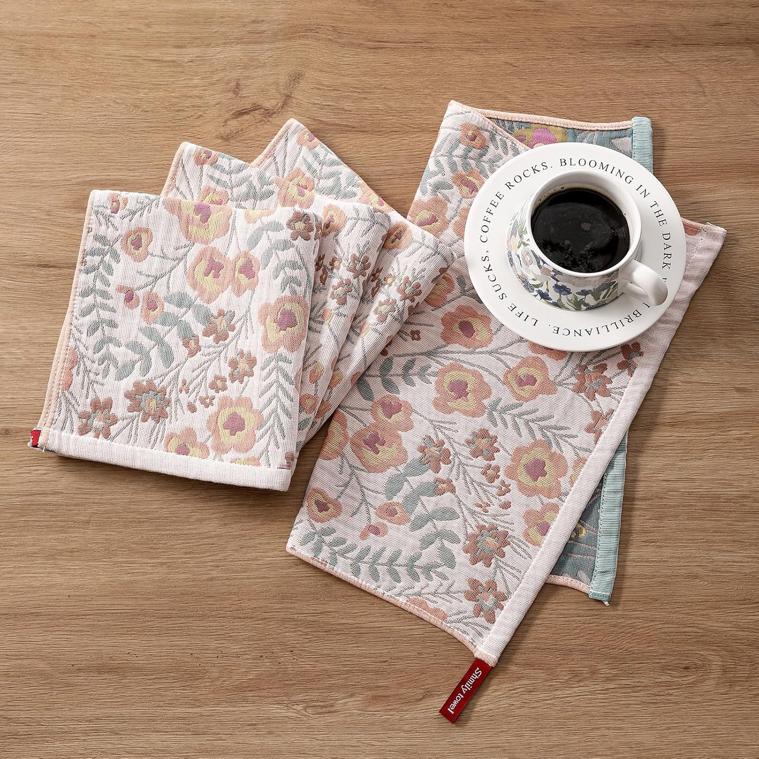 Kitchen Dish Towels for Drying 100% Cotton Set of 4, Ultra Absorbent Quick Drying Thick Reusable Cleaning Decorative Tea Towels with Hanging Loop,Reversible Boho Pretty Hand Towels,Floral - Image 10