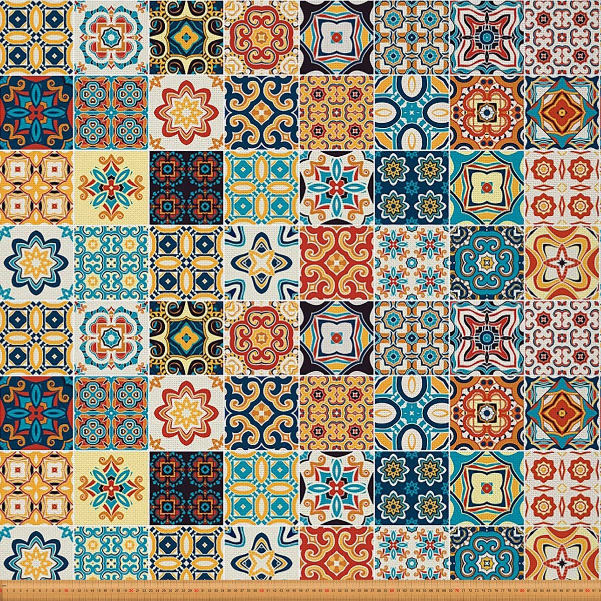 Exotic Fabric by The Yard,Portuguese Traditional Upholstery Fabric,Boho Floral Outdoor Fabric,Bright Color Reupholstery Fabric for Chairs,5 Yards,(L460*W150cm) Teal Orange