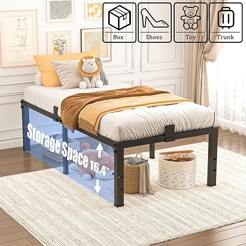 Miniatura 31 de Marco de cama de tamaño matrimonial de 14 pulgadas, soporte resistente de plataforma de metal de 3500 libras, no necesita somier, sin ruido,