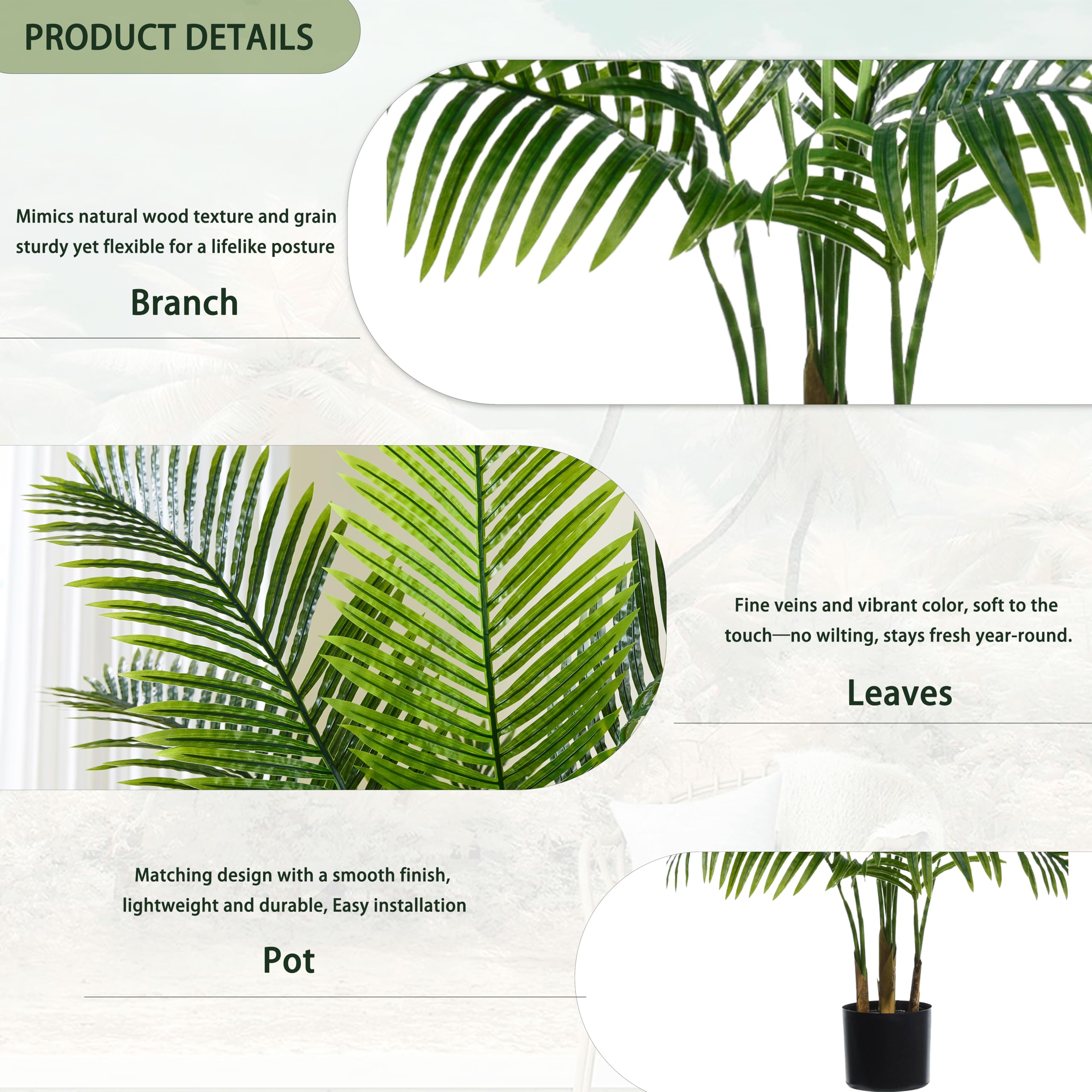 Palmier Artificiel Areca 1,8 M – Plante Tropicale En Pot – Faux Arbre Décoration Intérieur/Extérieur – Sans Entretien