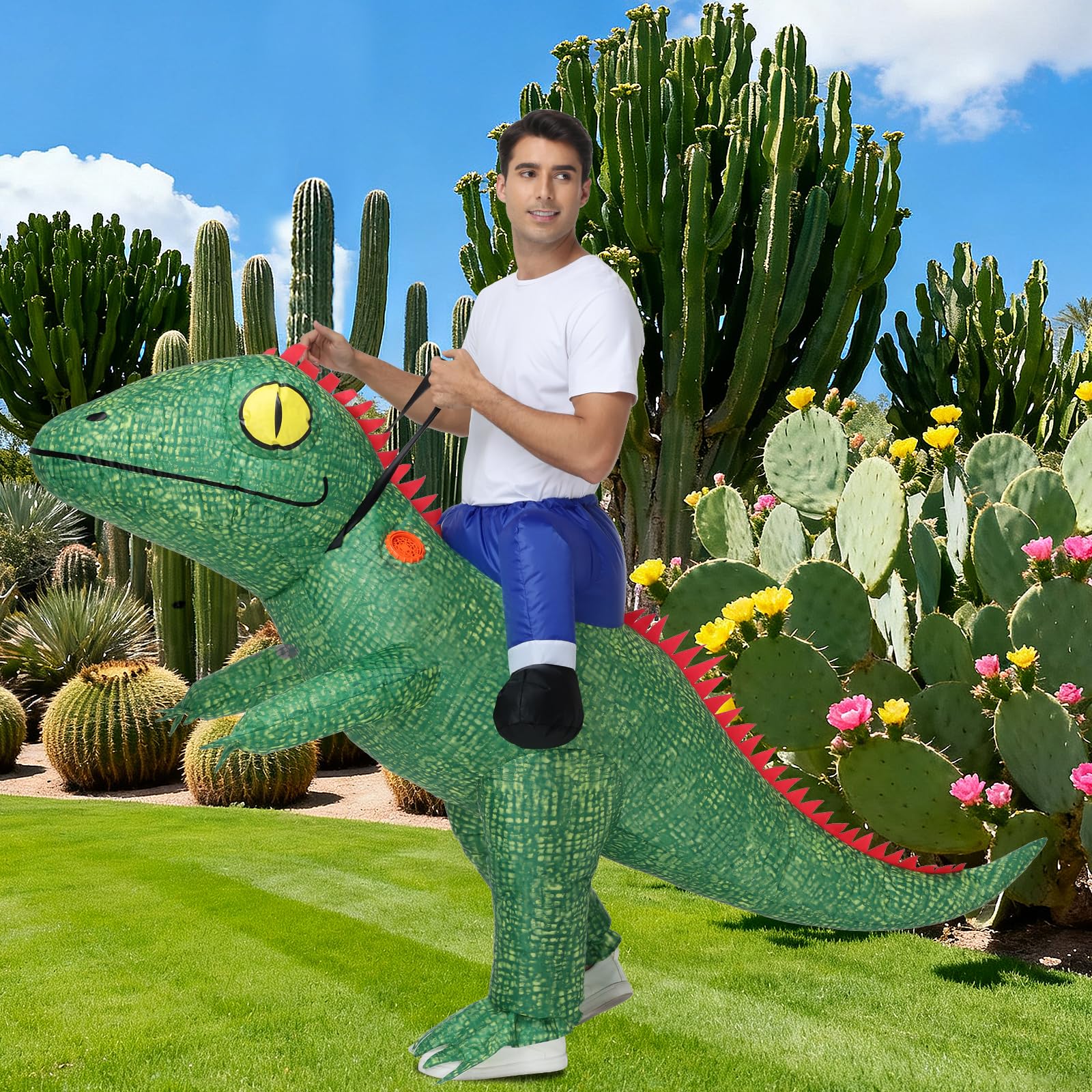 Anroong Inflatable Lizard Costume for Adult Halloween Chameleon Blow Up Iguana Ride on Costume Men Cosplay Party - Image 3