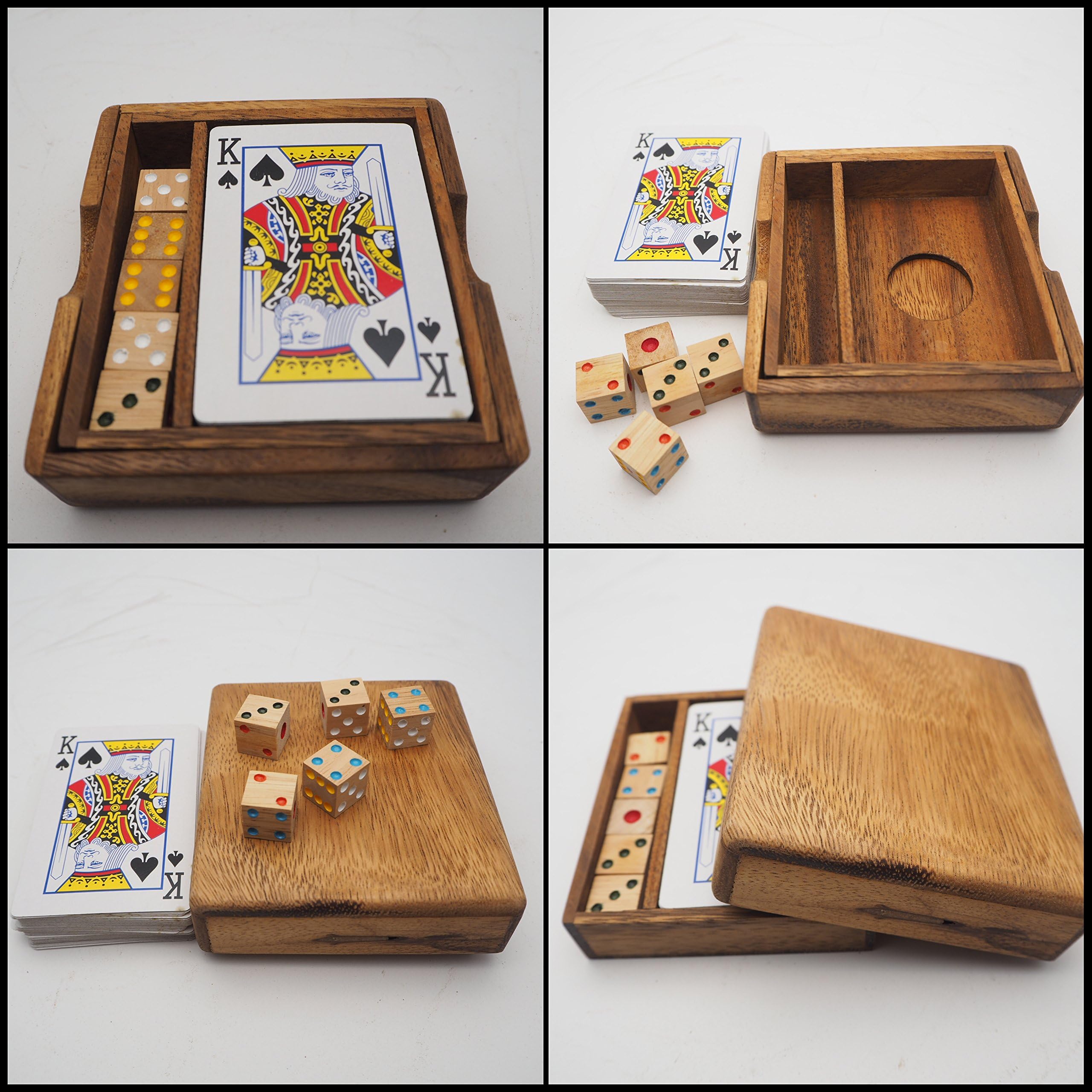 Plastic Playing Card & Dice With Wooden Protector Holder Box Case Decor Home & Office