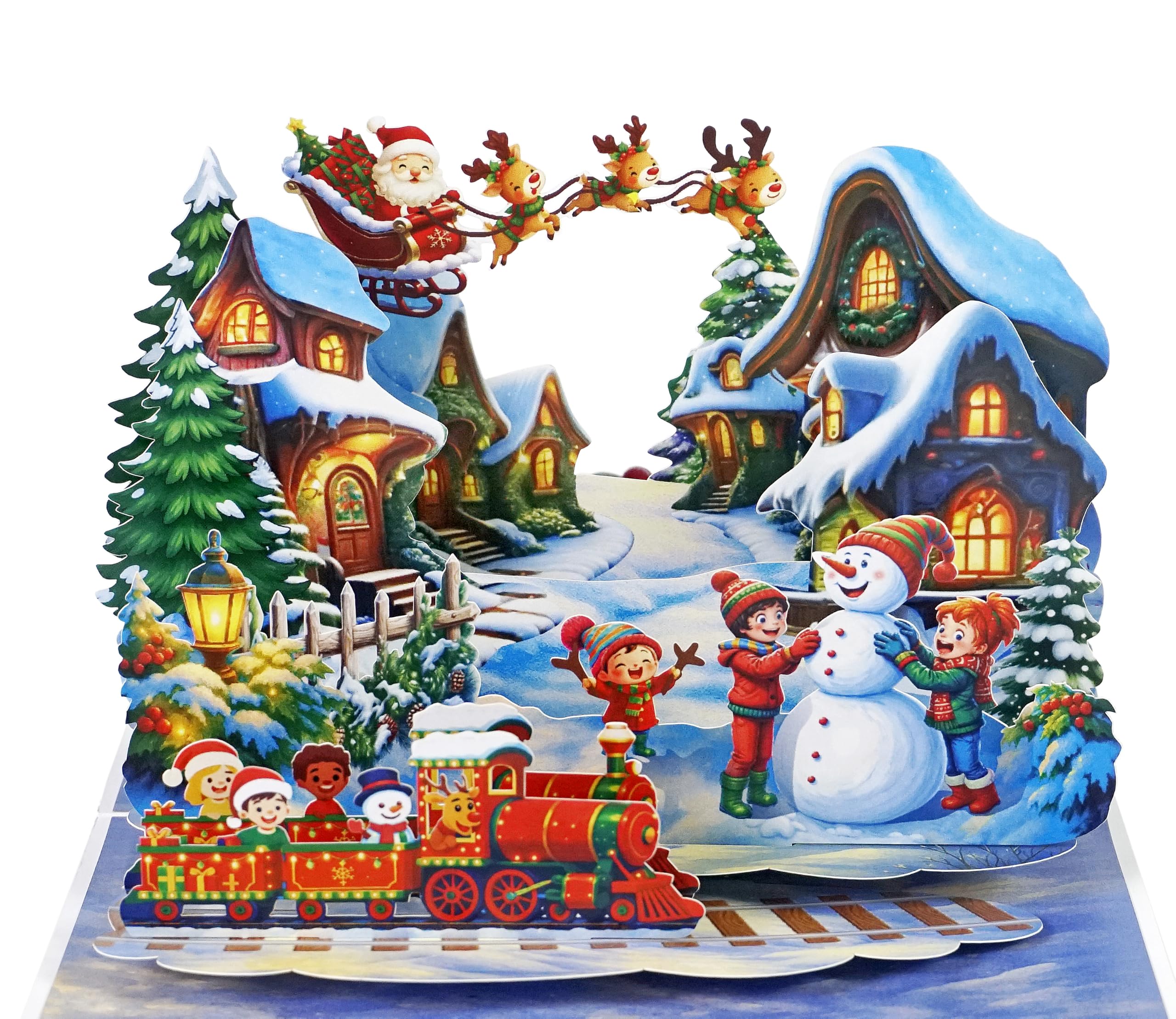 3D Pop Up Christmas Village Card, Luxury Christmas Keepsake Card with Santa Sleigh & Reindeer, Snowy Winter Wonderland Greeting Card,15 x 20 cm โ image 1
