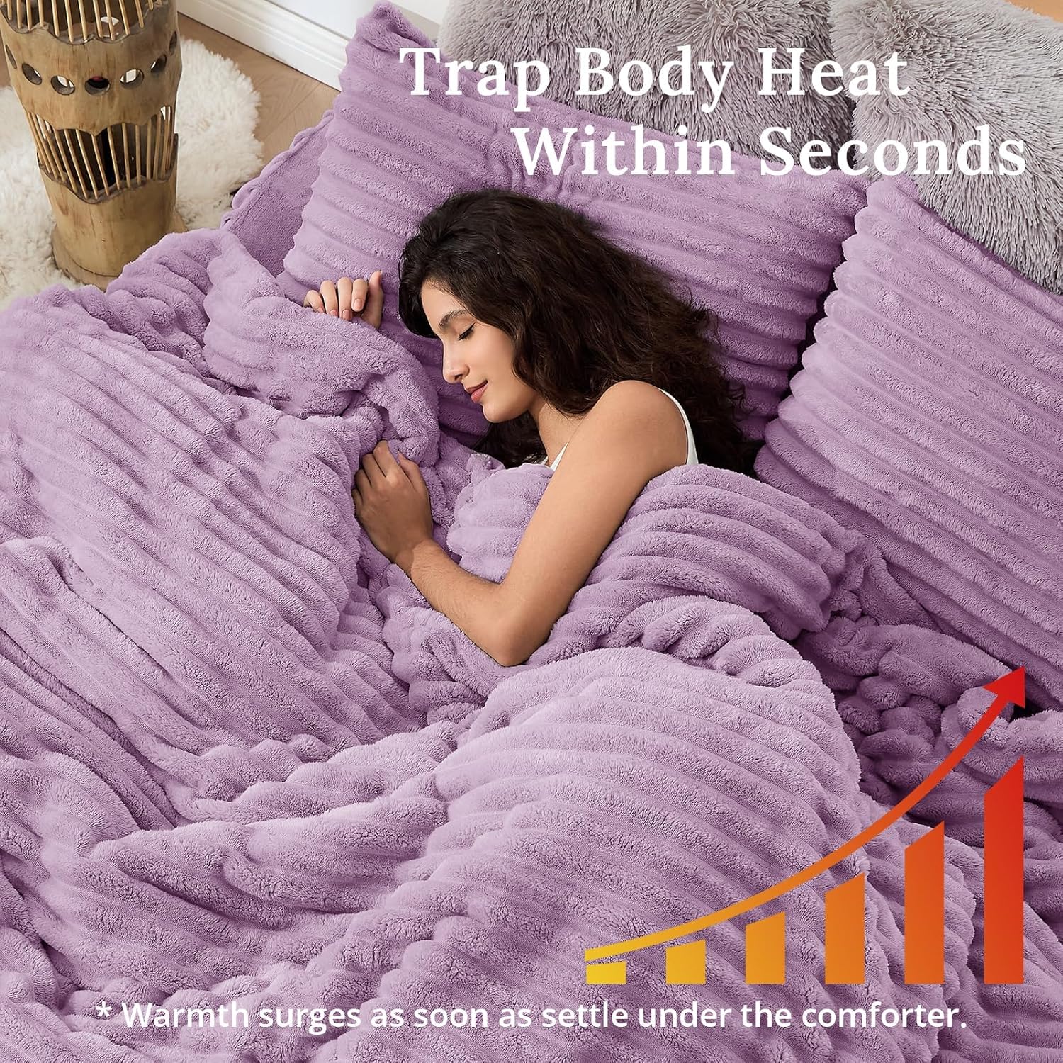 Sasttie Fluffy Comforter Set Queen 3 Pieces - Super Soft & Fuzzy Purple Comforter Set for Winter Warm Fleece Bedding, 1 Luxury Heavy Faux Fur Down Alternative Comforter with 2 Pillow Cases - Image 5