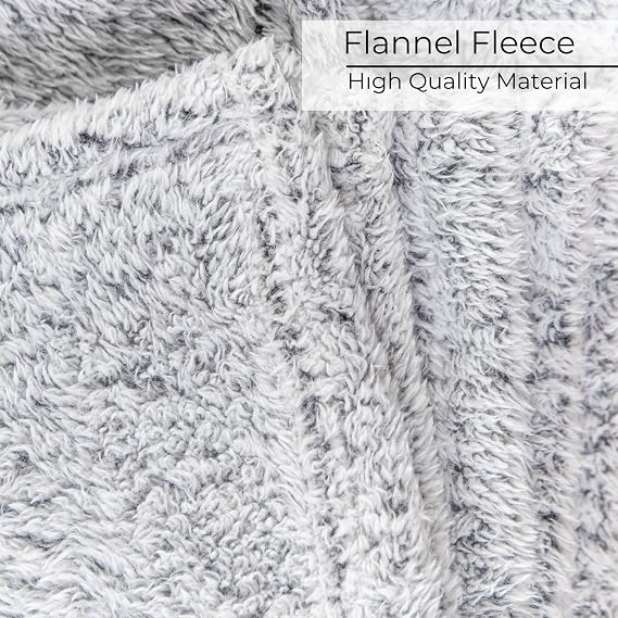 Throw Blanket Grey Flannel Fleece - Soft Fur Feel - Gray & White Contrast - 50x60 inches