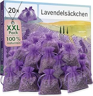 Lavendel Duftsäckchen Kleiderschrank: 20x Echter Lavendel getrocknet – Das Original - Mottenschutz für Kleiderschrank bei Kleidermotten – Auto Duft, Raumduft, Schrank Duft – Inovida Lavendelsäckchen