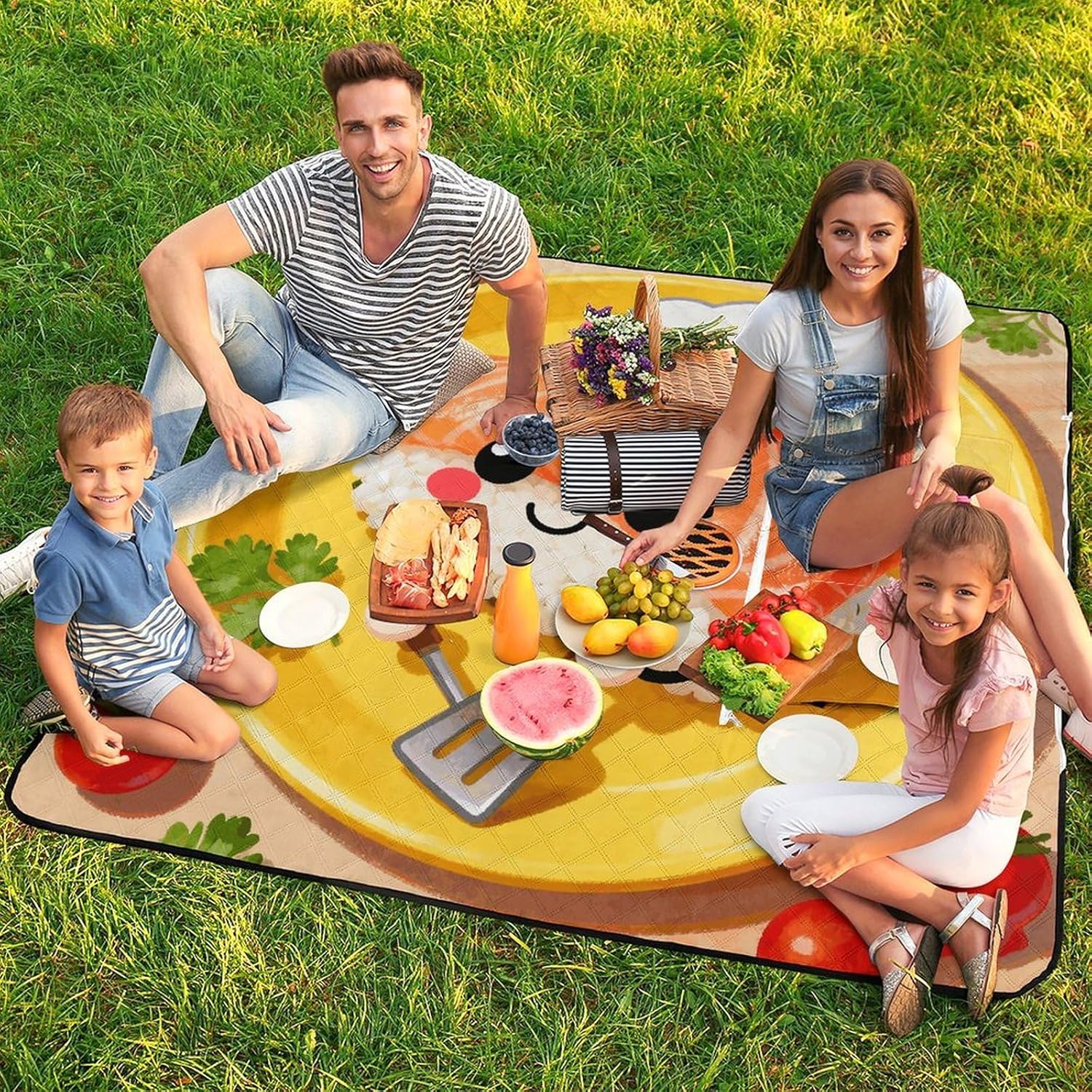 Funny Sushi Picnic Blanket with Zipper Water Resistant Sand Free Picnic Mat Washable Foldable Easy Carry Beach Blanket for Lawn Beach Hiking Camping