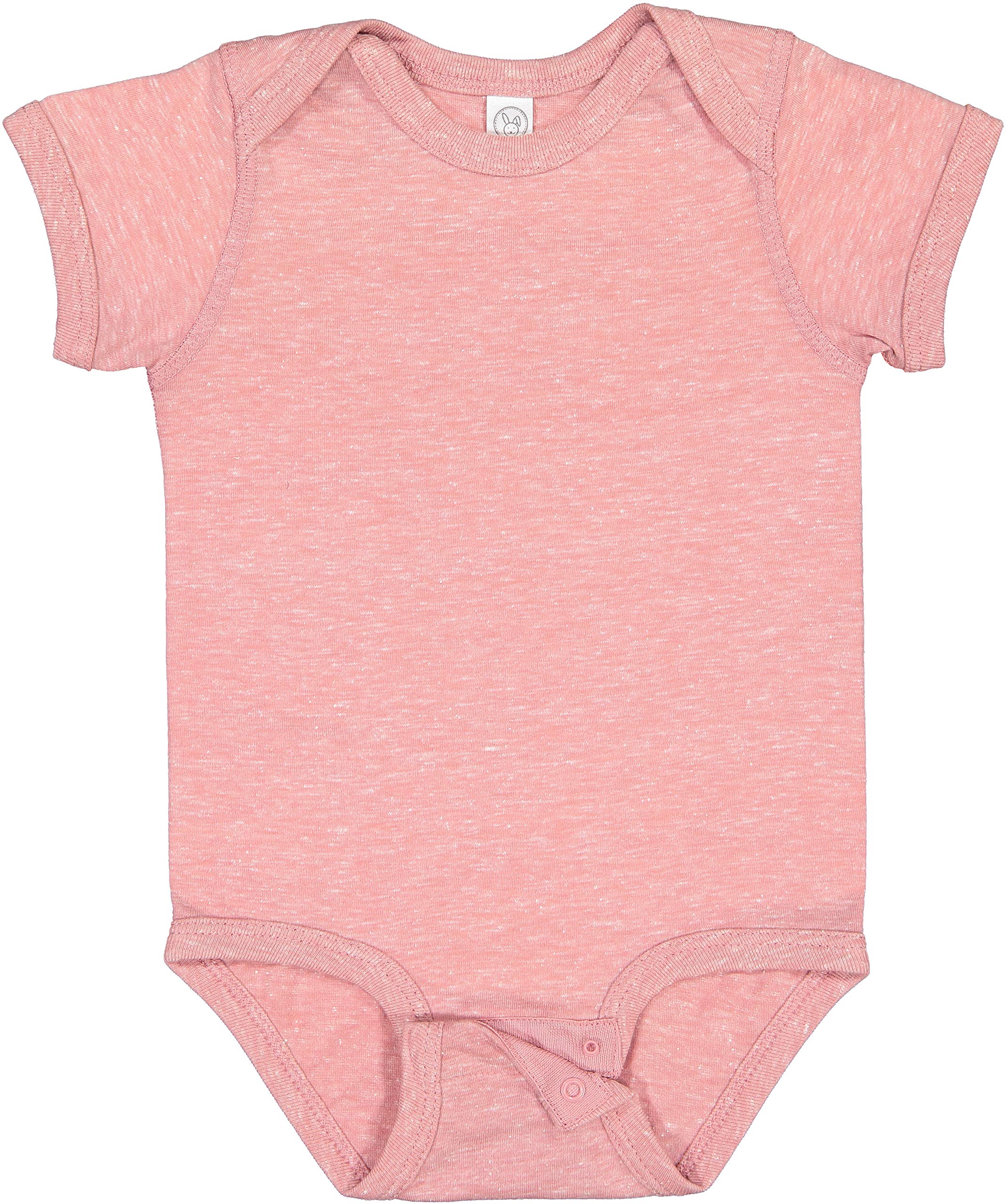 RABBIT SKINS Infant Harborside Mélange Jersey Short Sleeve Lap Shoulder Bodysuit, Mauvelous Melange, Newborn