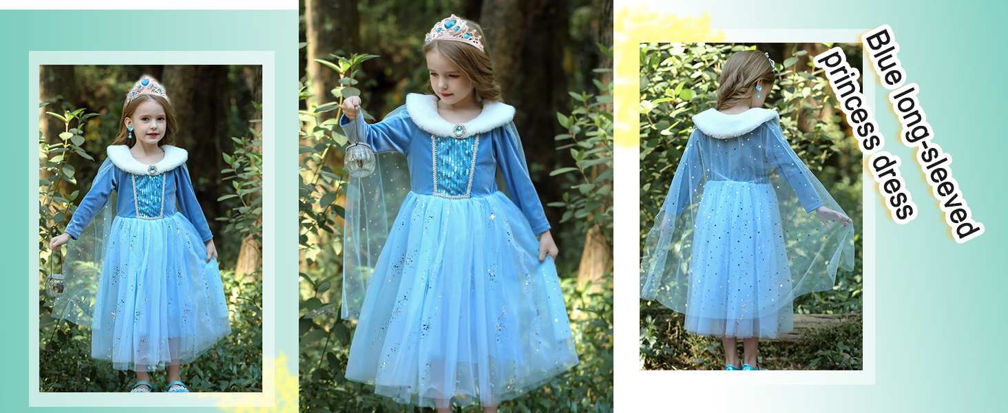 women's light blue winter princess dress Blue Ice Princess Dress with Cape –Winter-Inspired Costume for Girls –  MiniClosetCo main image 1