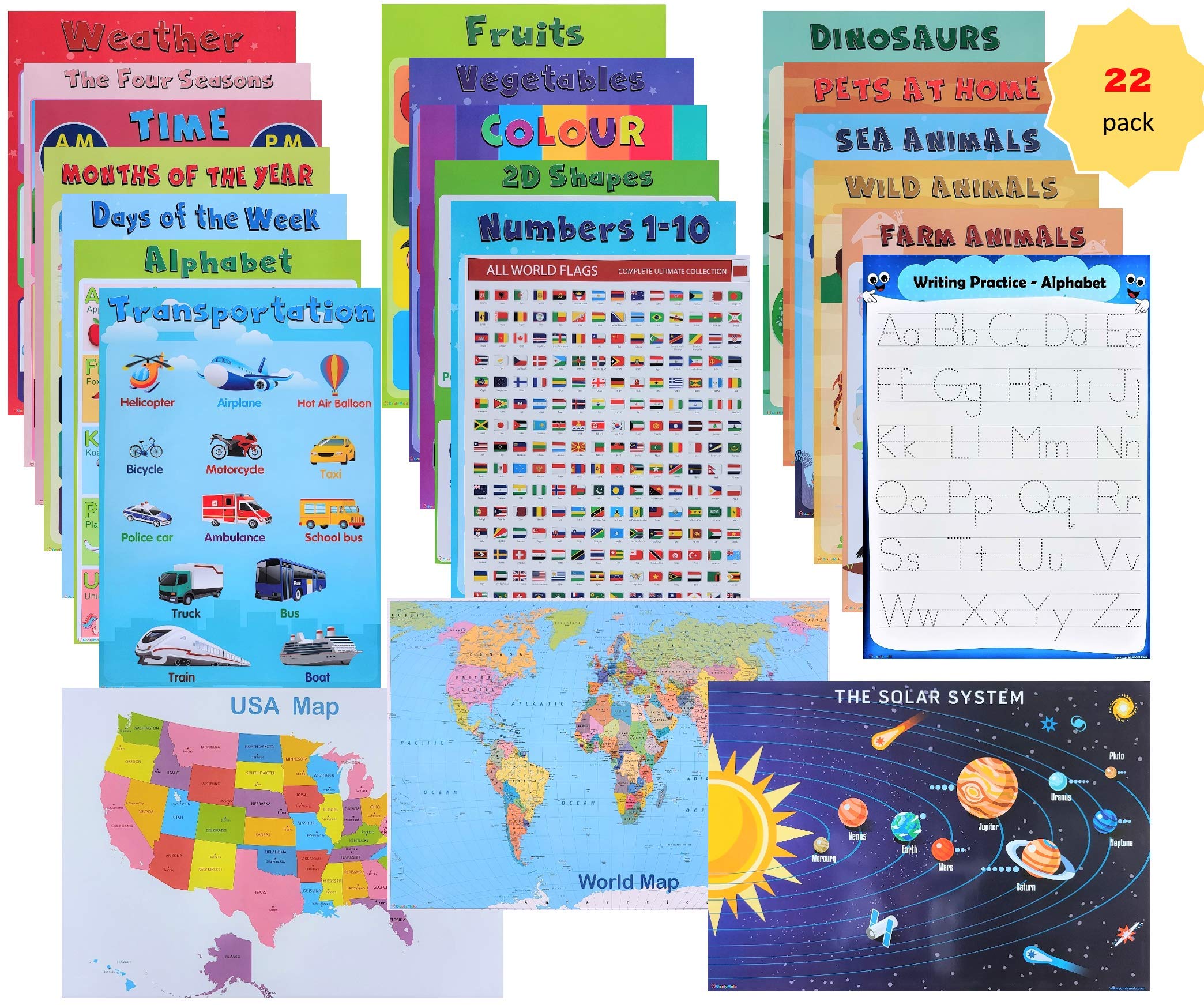 Buy 22 Large Educational Posters for Toddlers Preschool Kindergarten 1st Grade Kids Alphabet