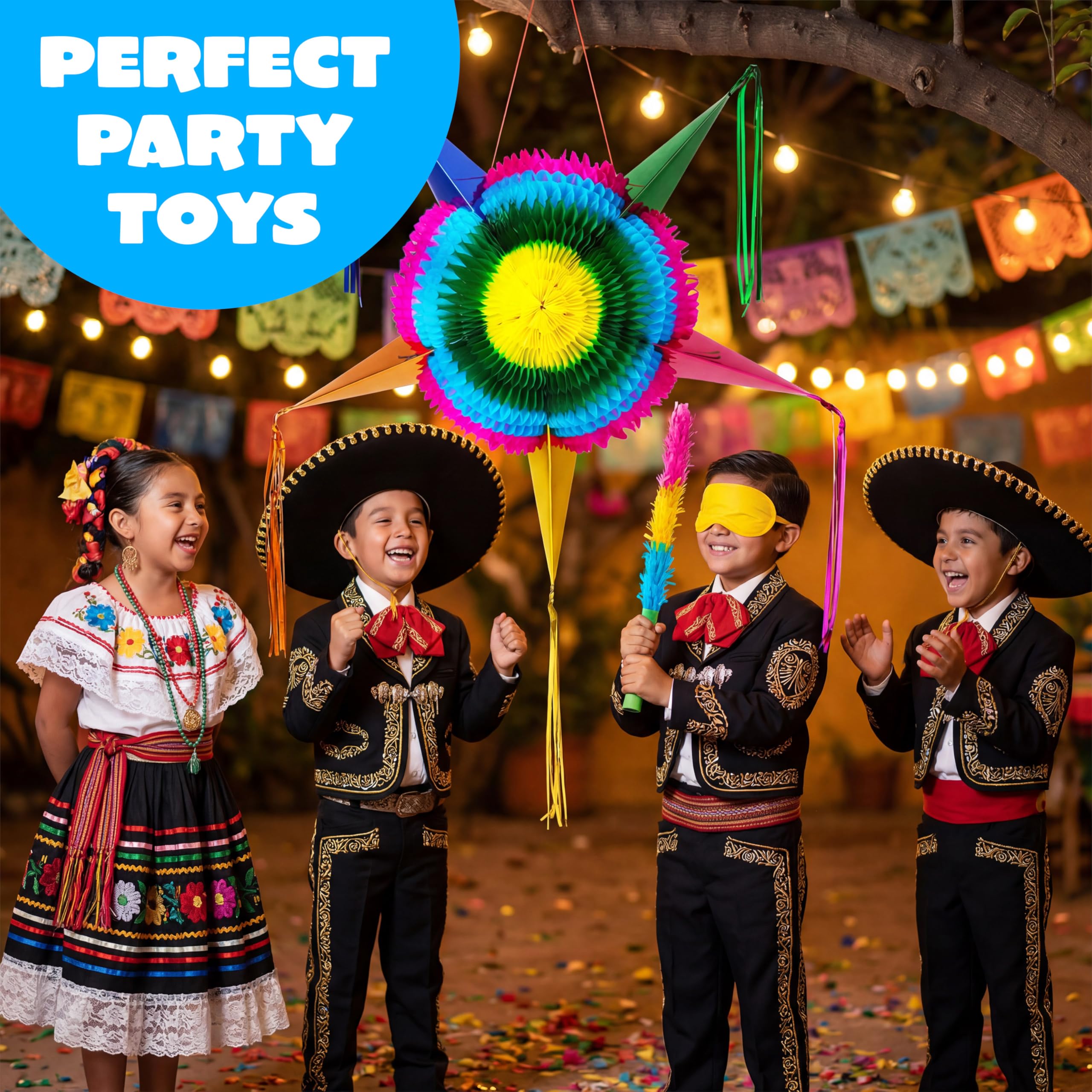 JOYIN Piñata de estrella grande de 33 pulgadas, piñata plegable para fiesta mexicana con vibrante centro de panal, decoraciones de fiesta coloridas tradicionales para el Cinco de Mayo, suministros de