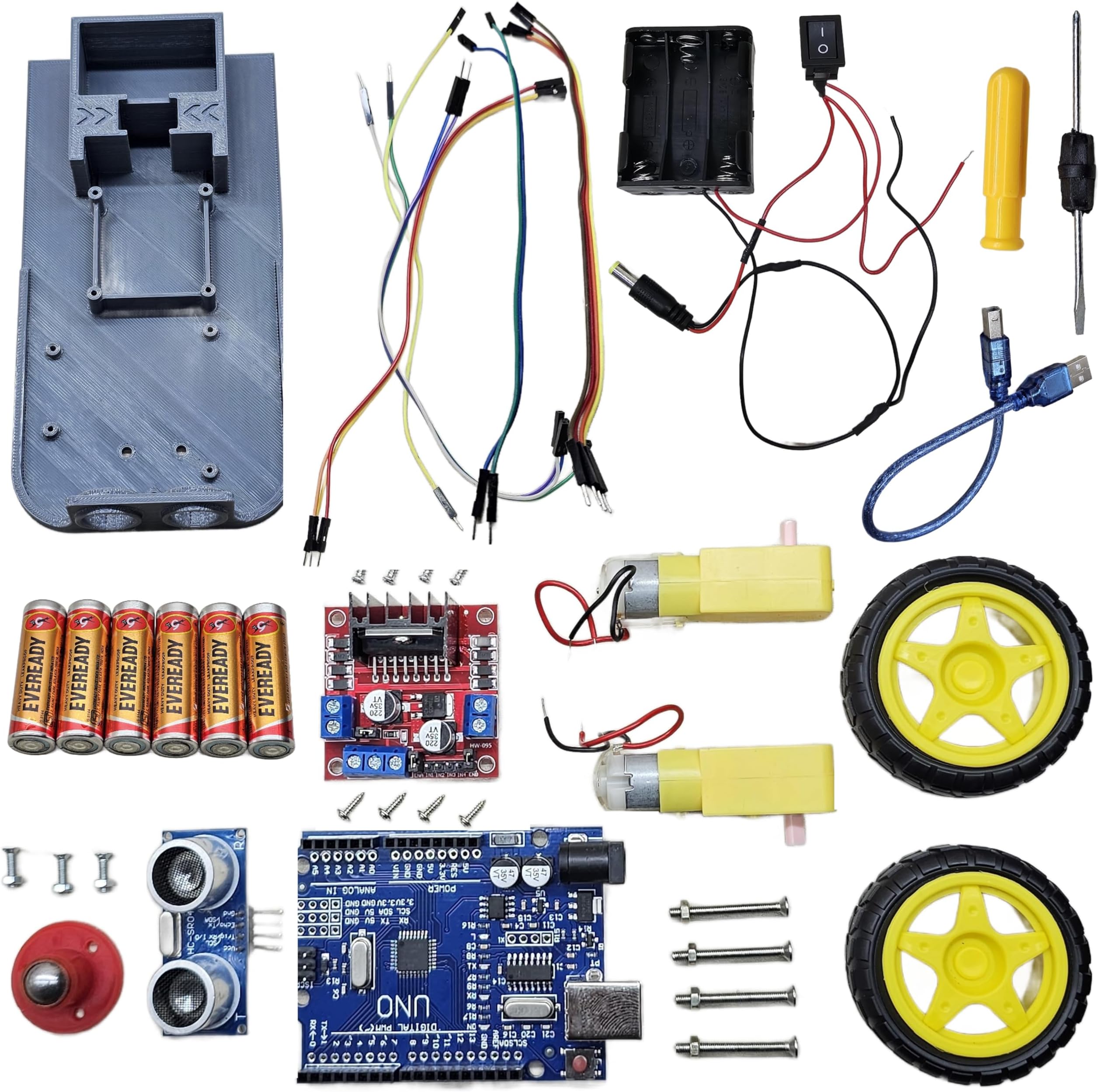 Obstacle Avoiding Robot - Complete Kit || Follow me & Adaptive Cruise Control Feature || 3 Algorithms || with Code, Assembly & Project Report ||Circuit Diagram Included