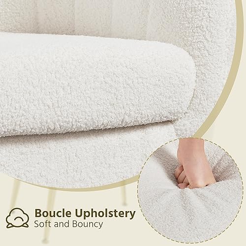 Miniatura 6 de Yaheetech Silla decorativa, moderna y acogedora silla de tocador con patas de metal dorado, sillón de tela Boucle con cojín de asiento extraíble