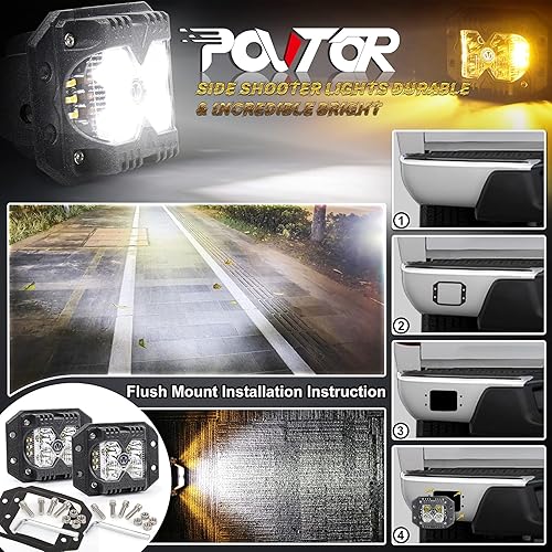 Miniatura 5 de Luces LED de Montaje Empotrado, POVTOR Luces LED Pod de 40W con Logo V Separado de Doble Lado Ámbar Sólido y Estroboscópico Haz Combo Luces Todo