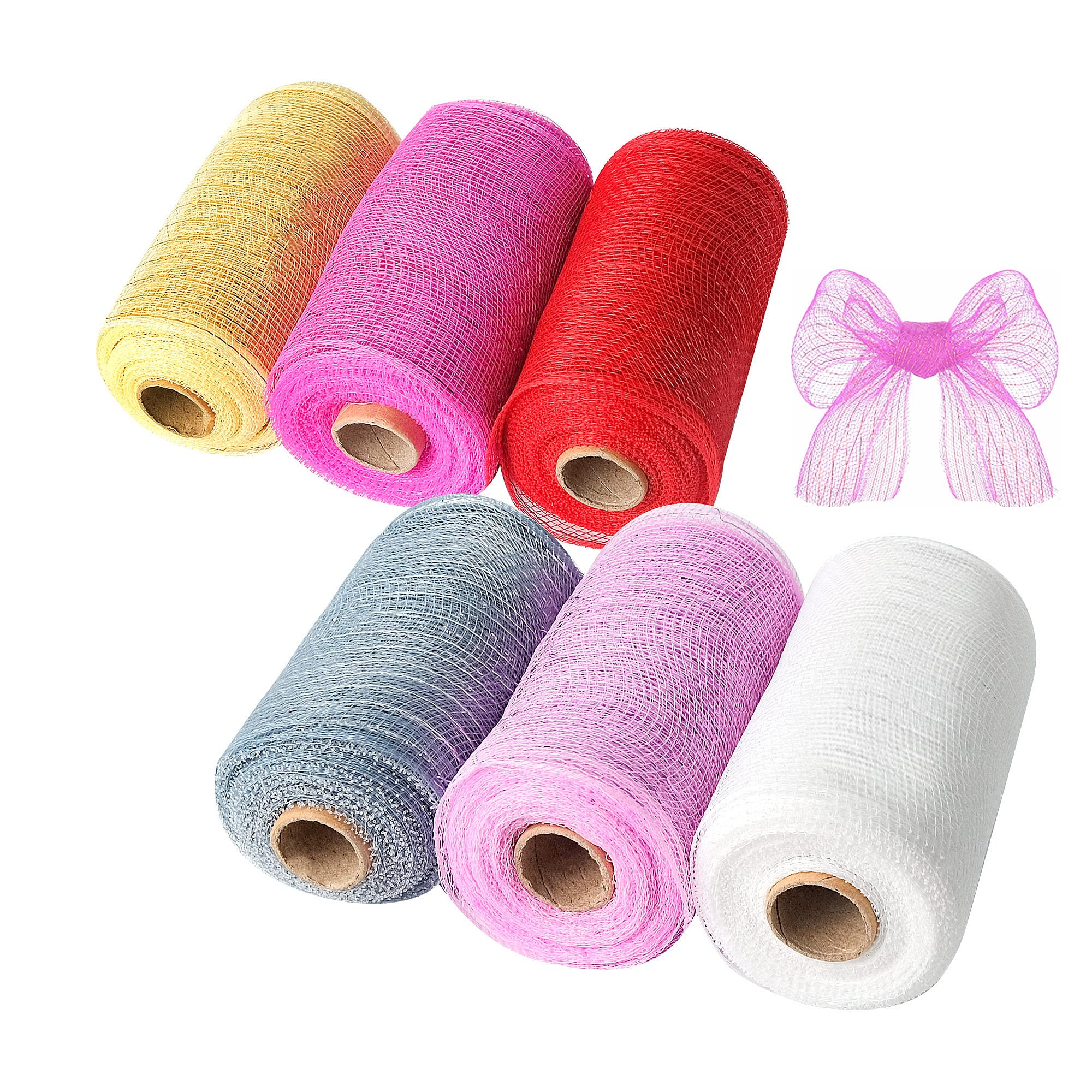 AZKEEGREY 6 Roll Decorative Poly Mesh Ribbon, 6in x 10yards Metallic Foil Deco Mesh Rolls for Wreath Making, DIY, Swag, Bows, Garland (6 Colors)