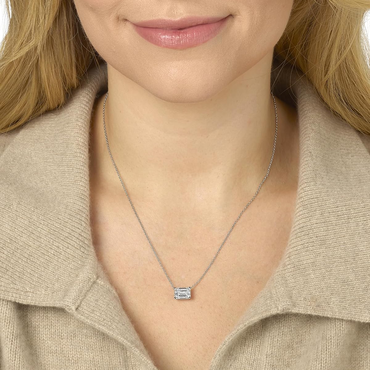 Raw Lab-Grown Emerald Solitaire Necklace view 3