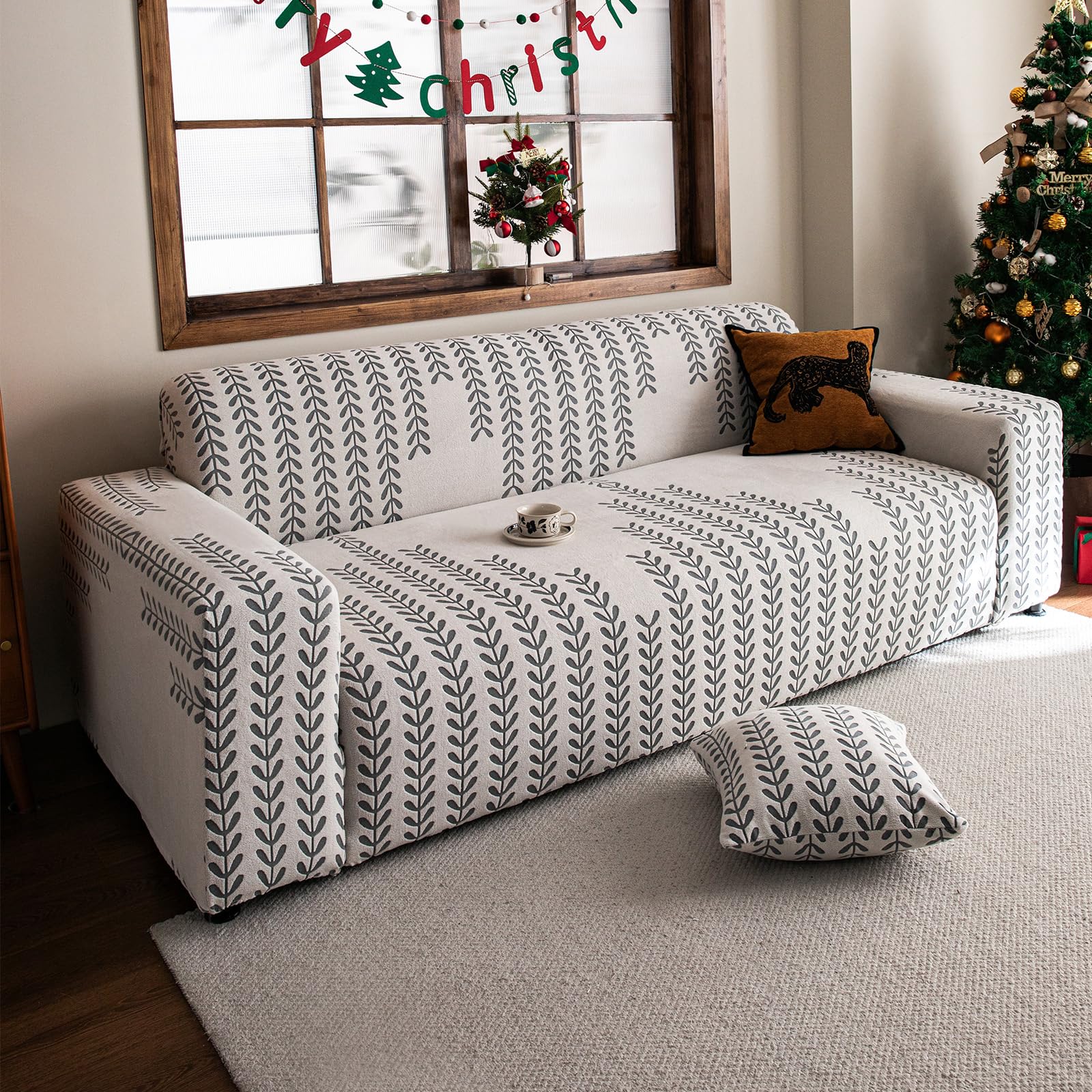 Funda Sofa 3 Plazas, Cubre Sofas, Diseño Estampado, Suave y Transpirable, Jacquard De Poliéster Antideslizante, Protector para Perros y Mascotas (3 Plaza, Gris Claro)