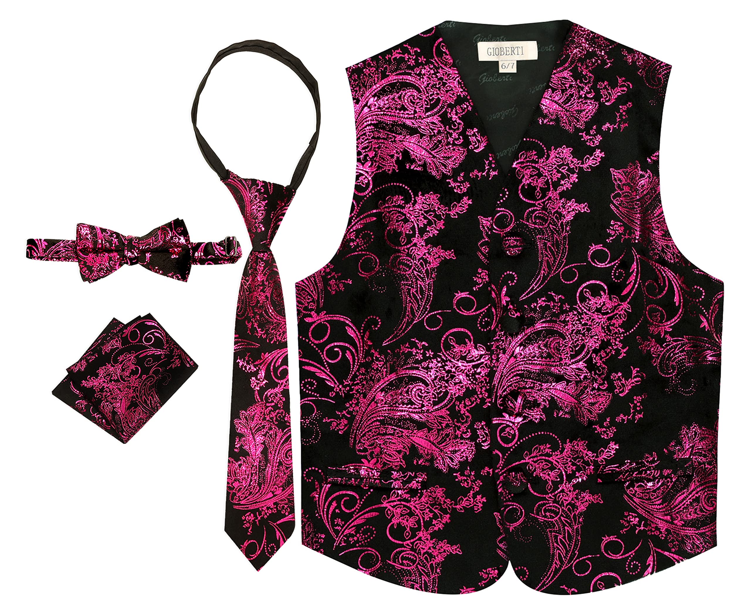 Gioberti Kids and Boys 4pc Paisley Vest Set - Vest, Bowtie, Tie, Pocket Square