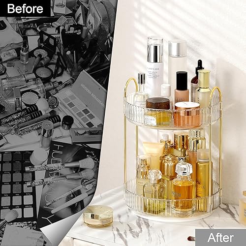 Miniatura 3 de Organizador de maquillaje giratorio 360, organizador de perfumes de gran capacidad para tocador, encimera de baño con soporte para brochas de