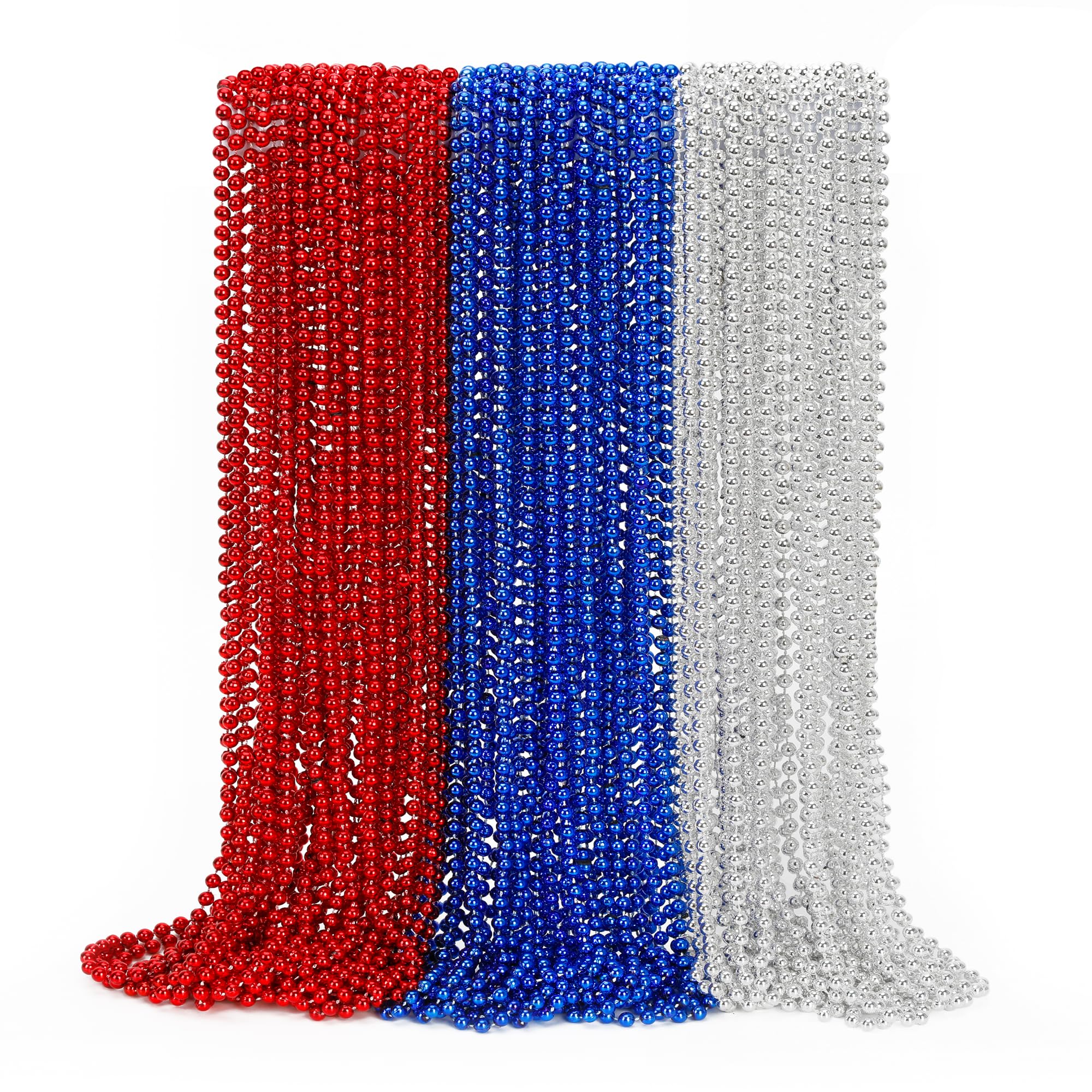 4th of July Party Favors, 12PCS 250th Anniversary Patriotic Necklaces Bulk, Fourth of July Red Blue Silver Beads Necklace, Independence Day Beads Bulk for Parade Party Celebration Favors Decorations