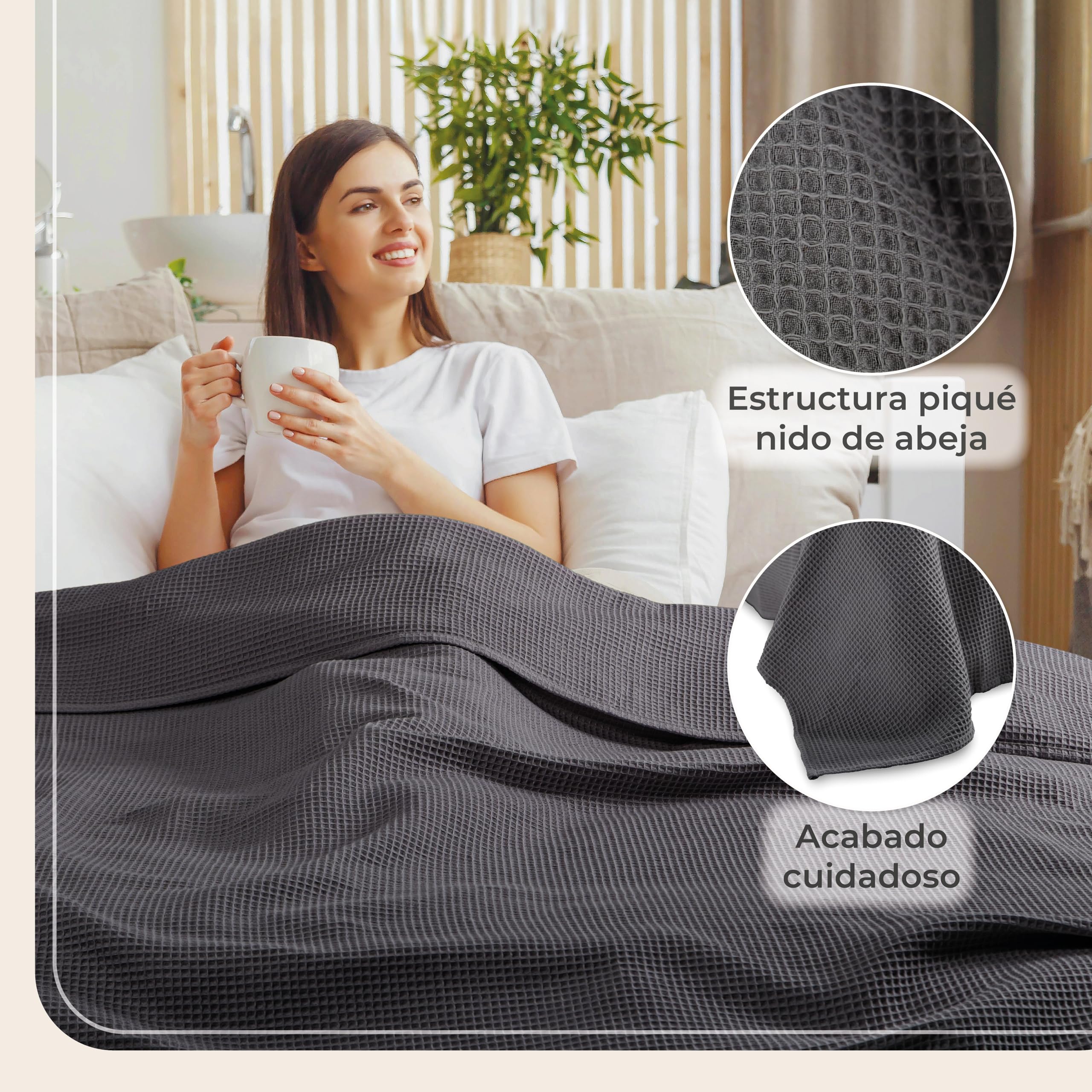 LAYNENBURG Manta para Sofá Verano 150 x 200 cm - Waffle Pique 100% Algodón - cocha Ligera de Verano - Manta de algodón como Manta de Cama, de sofá - Manta de sofá aireada (Antracita)