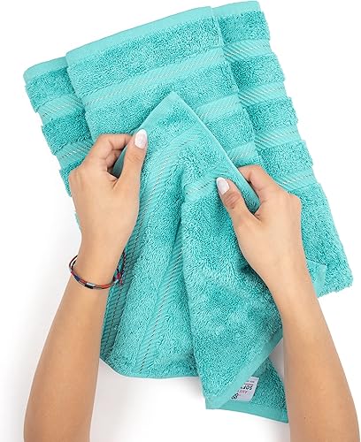 Miniatura 5 de American Soft Linen - Juego de toallas de lujo, 100% de algodón turco, 27 x 54 pulgadas, 4 unidades, color azul turquesa, tamaño extragrande