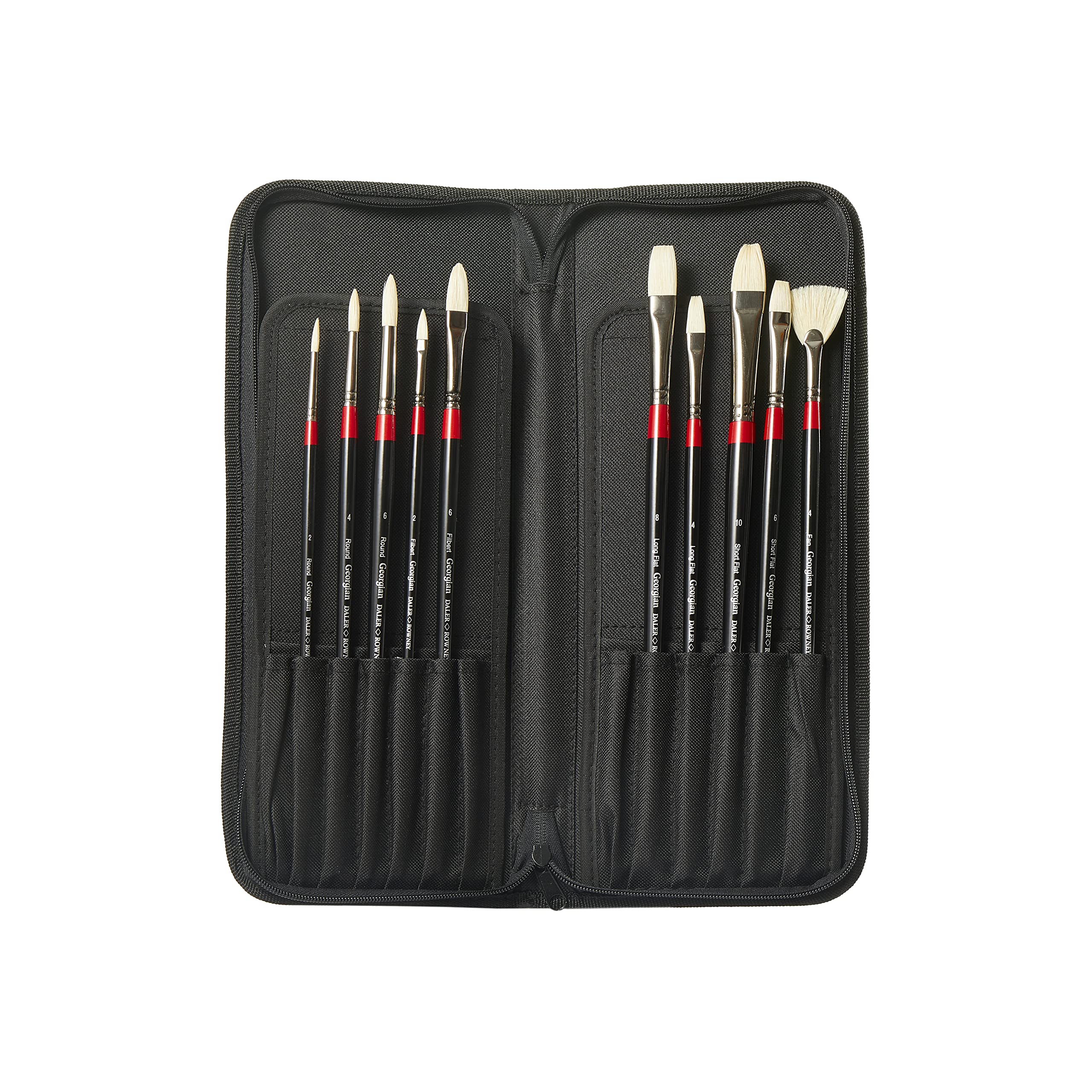 Daler Rowney Georgian - Etui zippé de 10 pinceaux classiques pour peinture à l'huile