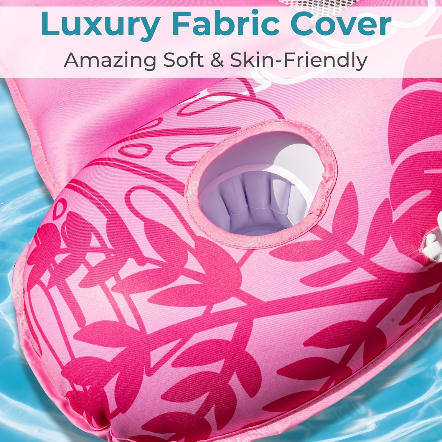 Inflatable Fabric Covered Pool Float Adult with UPF50+ Sunshade Canopy & Cup Holders,Large Water Lounger Float Recliner Chair for Pool Party Lake Beach-Blue