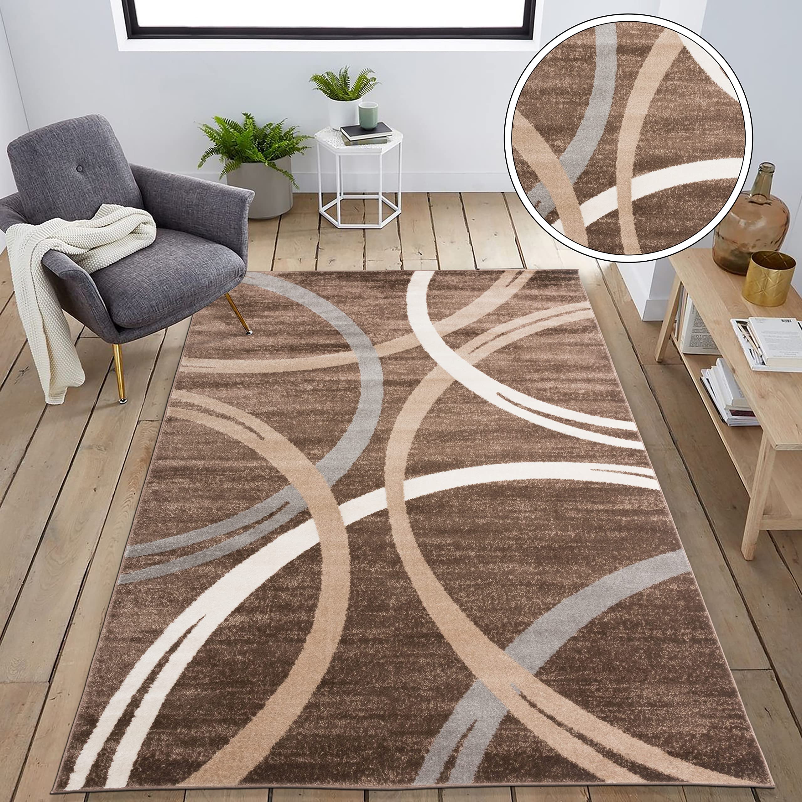 Rugshop Modern Wavy Circles Design Area Rug 5' 3" x 7' 3" Brown