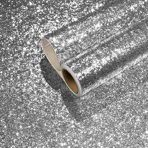 Papel tapiz de contacto plateado con purpurina de 17.7 x 236 pulgadas, papel tapiz autoadhesivo plateado con lentejuelas gruesas, papel tapiz disponible en Yaxa El Salvador