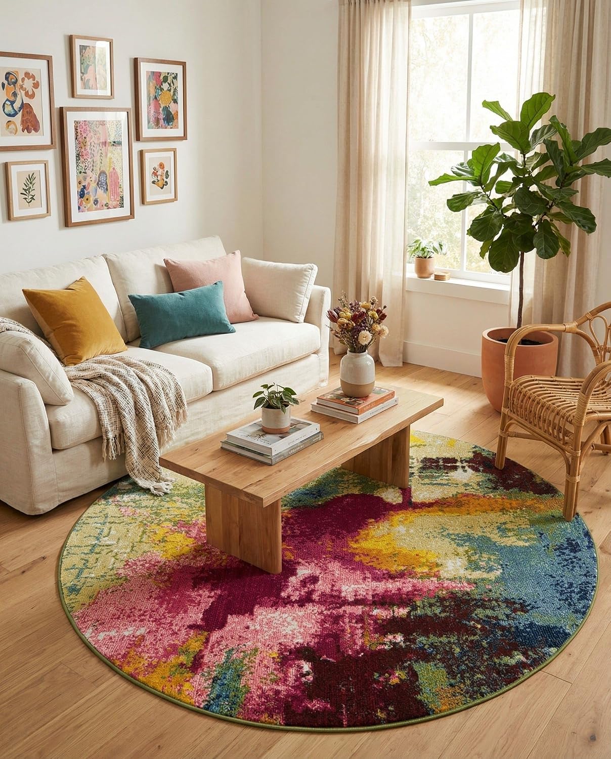 Rugs.com - Hyacinth Rug – 6 Ft Round Multi Washable Rug – Vibrant Floral Design, Kid Friendly, Perfect for Playrooms and Nurseries