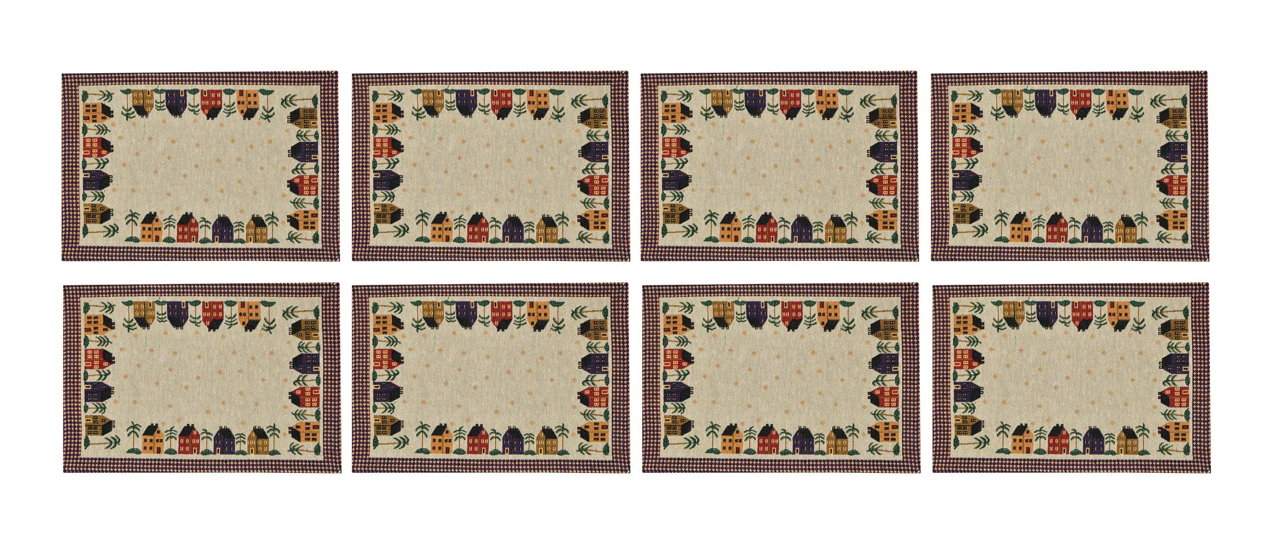 Galaxy Home Decor Dining Table 8 Table Mats (Mat 13x18 inches) Washable Cotton Linen Mat Jacquard Fabric, Multicolor (Hut Design, 8 Mats)