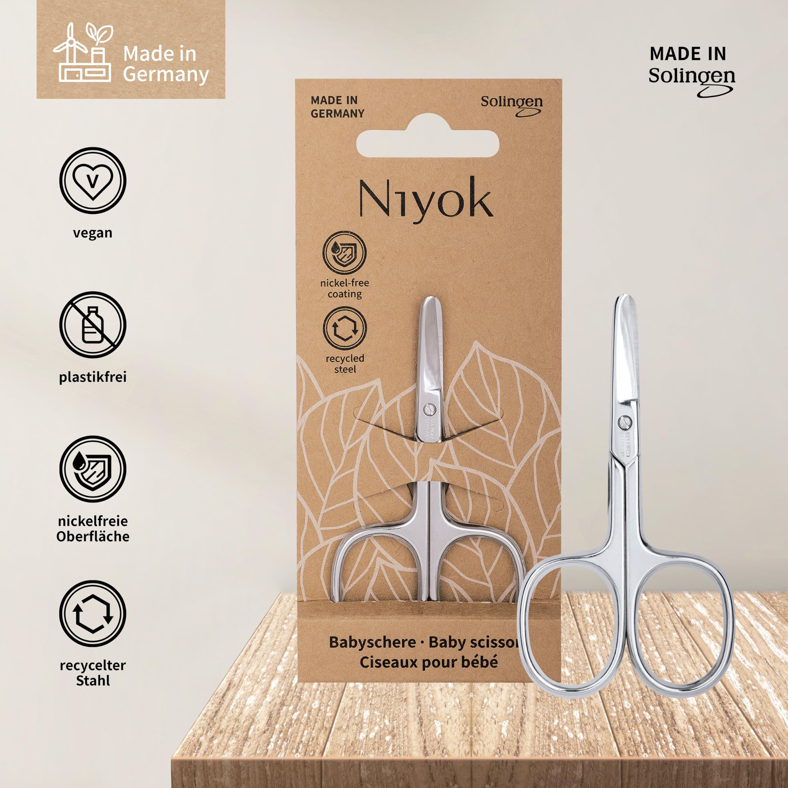 Niyok® Nożyczki do paznokci dla niemowląt z powłoką bezniklową • Zaokrąglone nożyczki do paznokci dla niemowląt i dzieci • Bezpieczne i precyzyjne • Do delikatnej pielęgnacji paznokci niemowląt •