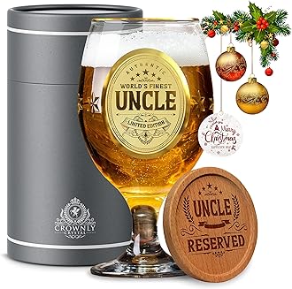CROWNLY CRYSTAL Gold Personalised Beer Glass - Uncle Gifts from Nephew/Niece for Birthday