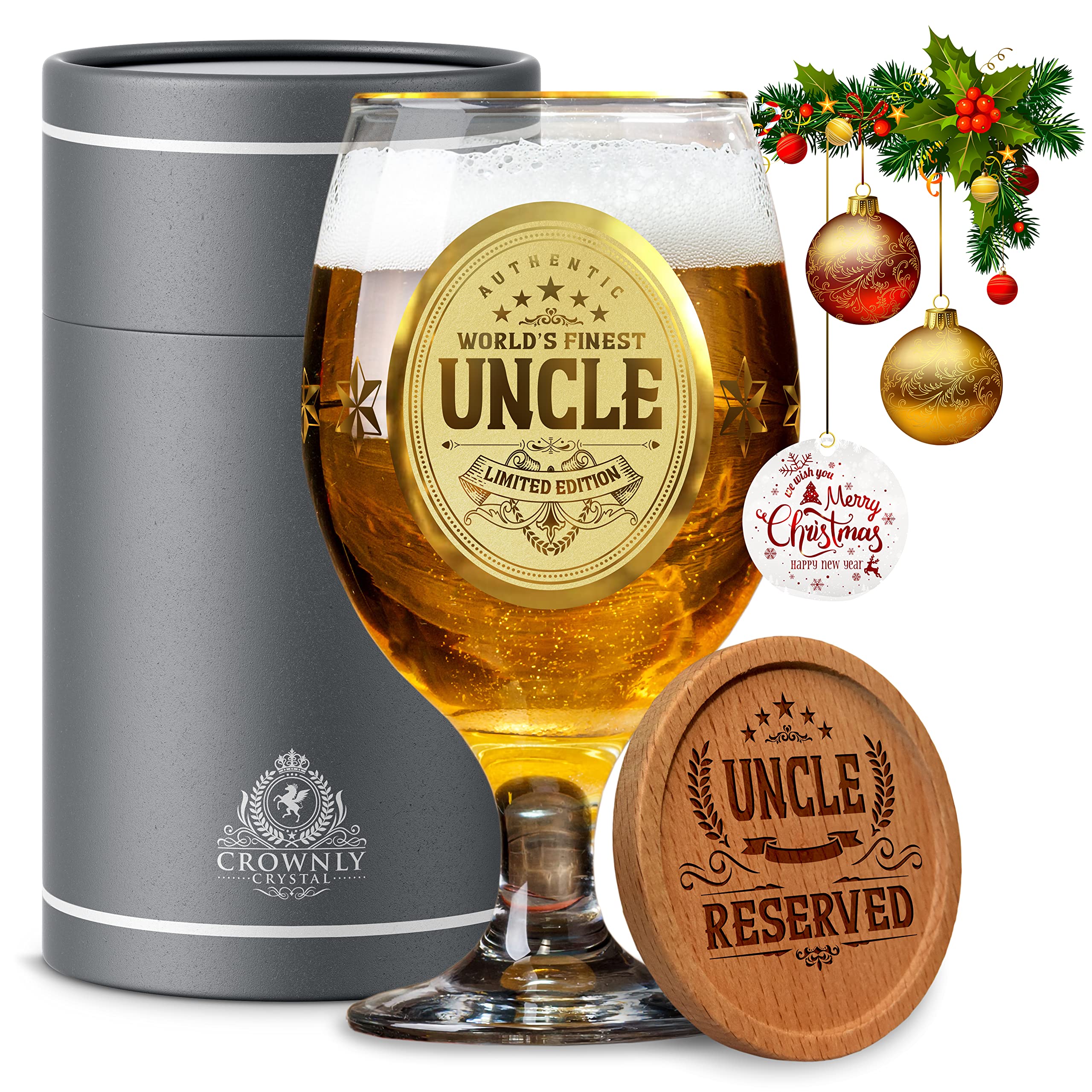 CROWNLY CRYSTAL Gold Personalised Beer Glass - Uncle Gifts from Nephew/Niece for Birthday