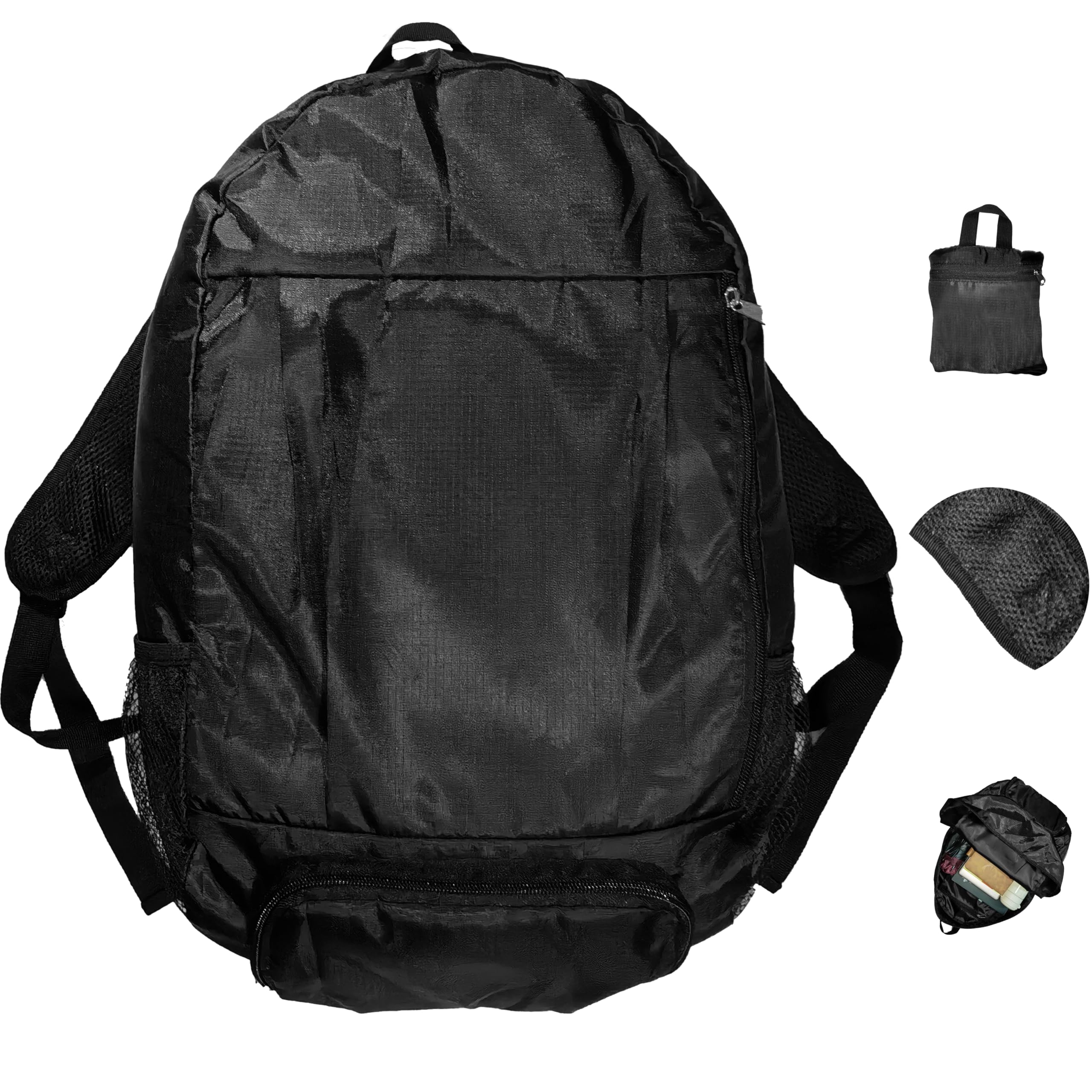 Mochila de senderismo ultraligera de 30 L, mochila plegable de viaje, mochilas pequeñas plegables para mujeres y hombres (negro)