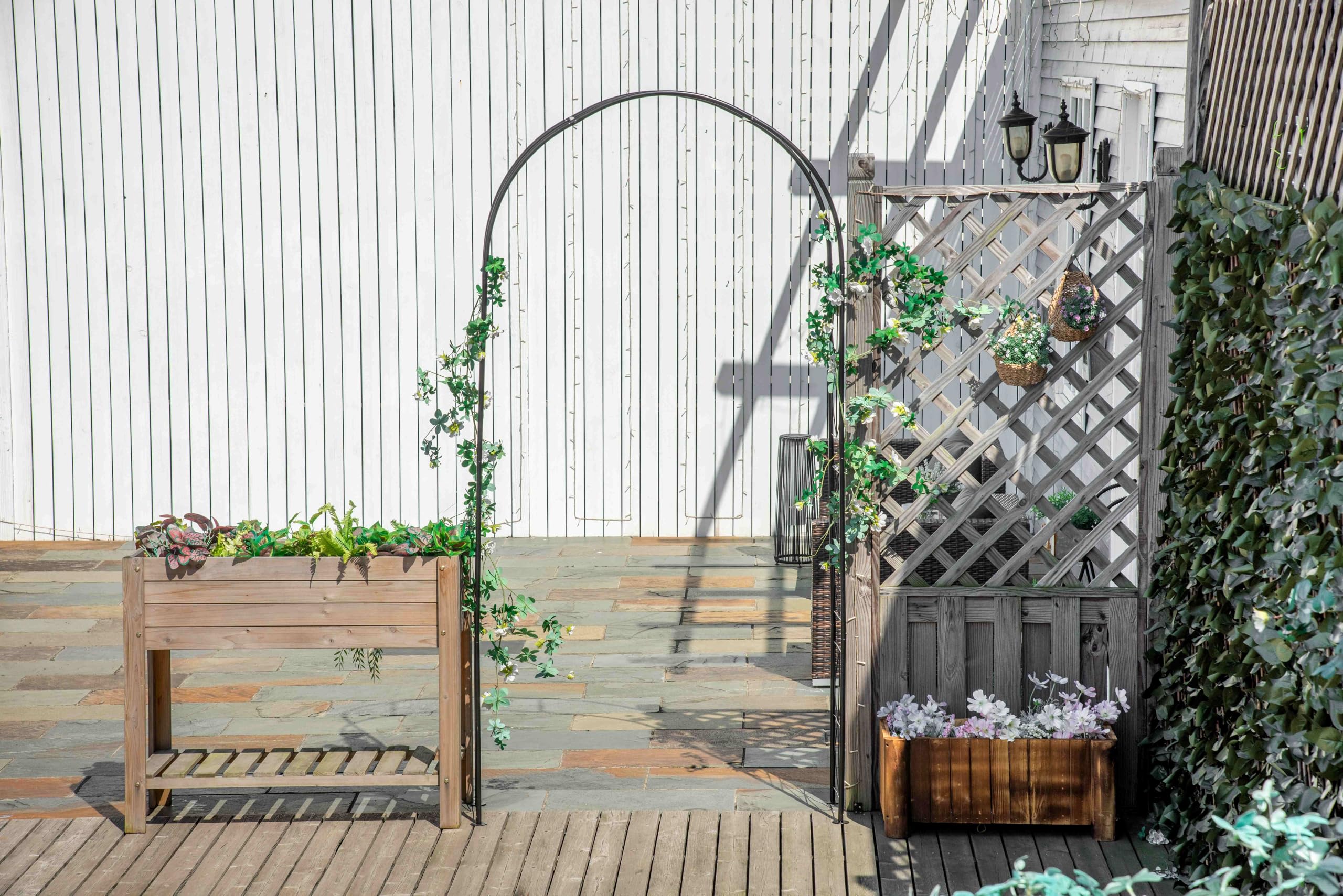 Outsunny Arco per Rose e Rampicanti in Metallo, Arco da Giardino di Supporto per Piante e Decorazioni, 114x30x230cm, Nero
