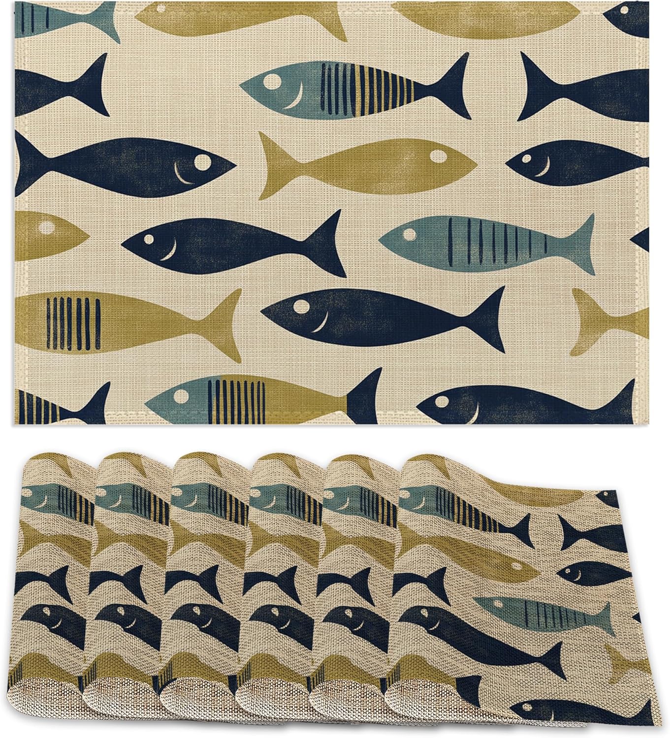 Placemats12x18 Inch,Japanese Fish Placemats,Kitchen Dining Coffee Table Mats Set of 6 for Home Indoor Outdoor Party