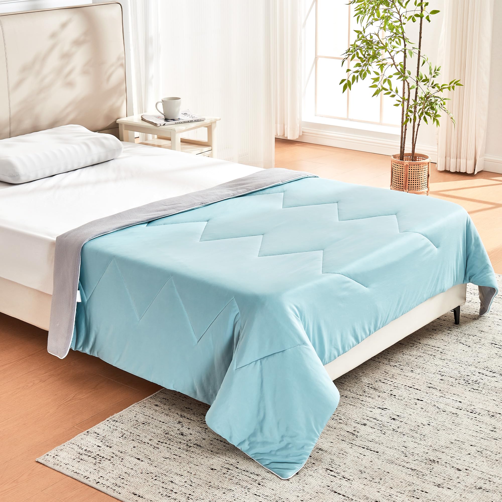 Deodar Kühldecke 140 x 190 cm Sommerdecke Leichte Kühldecke Dünn SelbstkühlendKühl und Hautfreundlich Decke zum Schlafen Öko Tex Standard Blau+Grau
