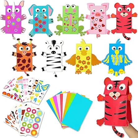 WATINC 9Pack Hand Puppet Art Craft Paper Sock...