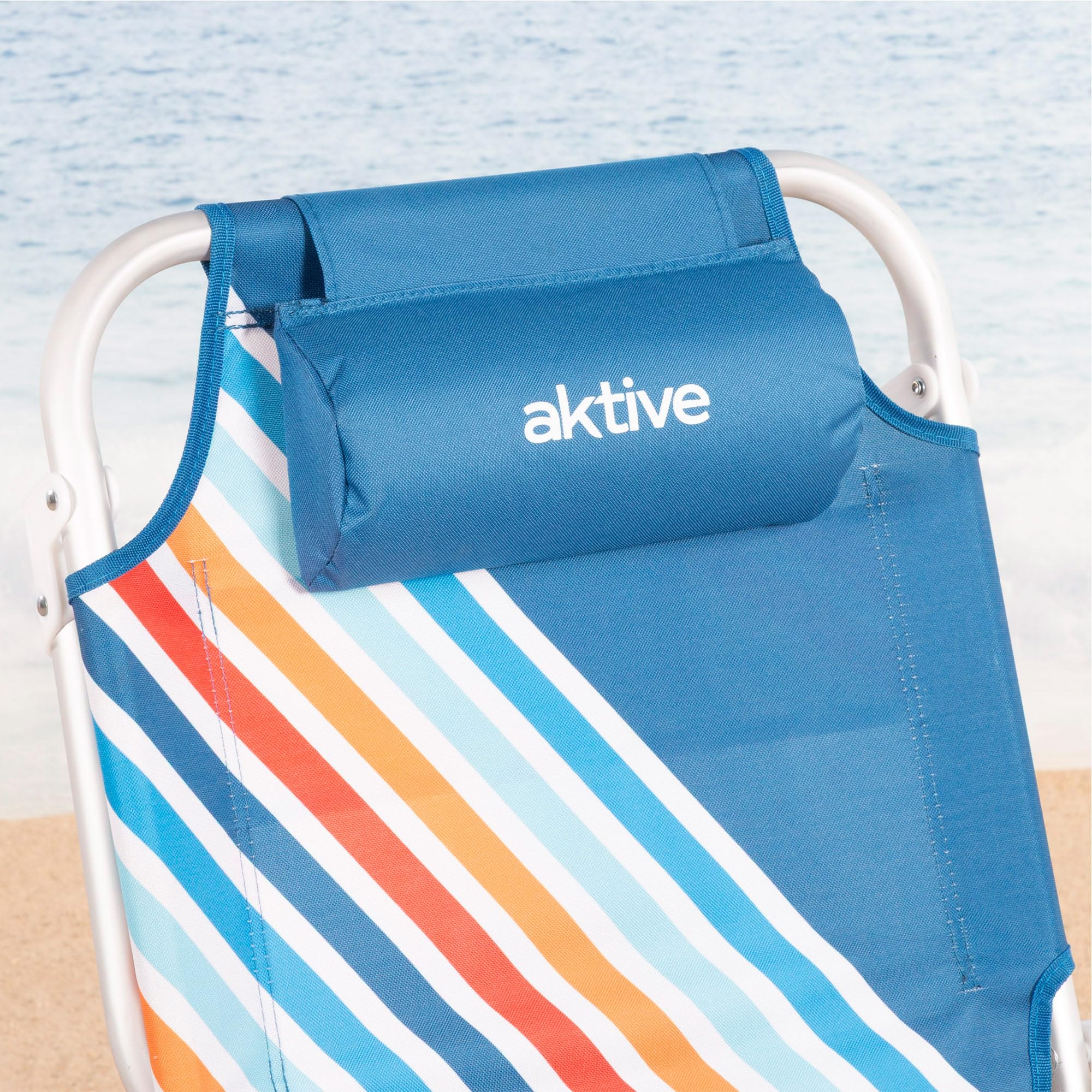 AKTIVE Silla de Playa Plegable con Mochila, 50x55x80 cm, Multiposición, Silla antivuelco, con 4 Posiciones, Silla con Bolsillos, Estructura Resistente, hasta 110 kg (62537)