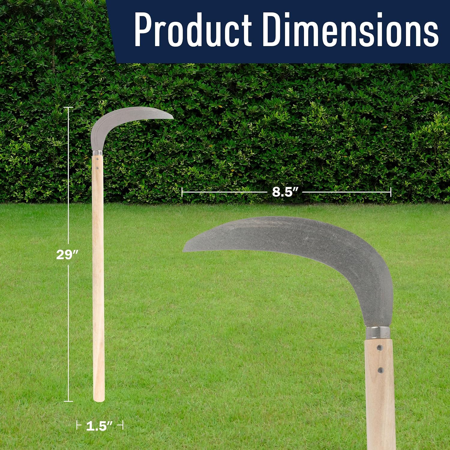 Kings County Tools Japanese Weeding Sickle Knife - 29” Long Handled Hand Sickle Garden Tool with Sharp Curved Steel Blade for Removing Weeds and Quick Brush Clearing - Garden Hoe Weeding Tool