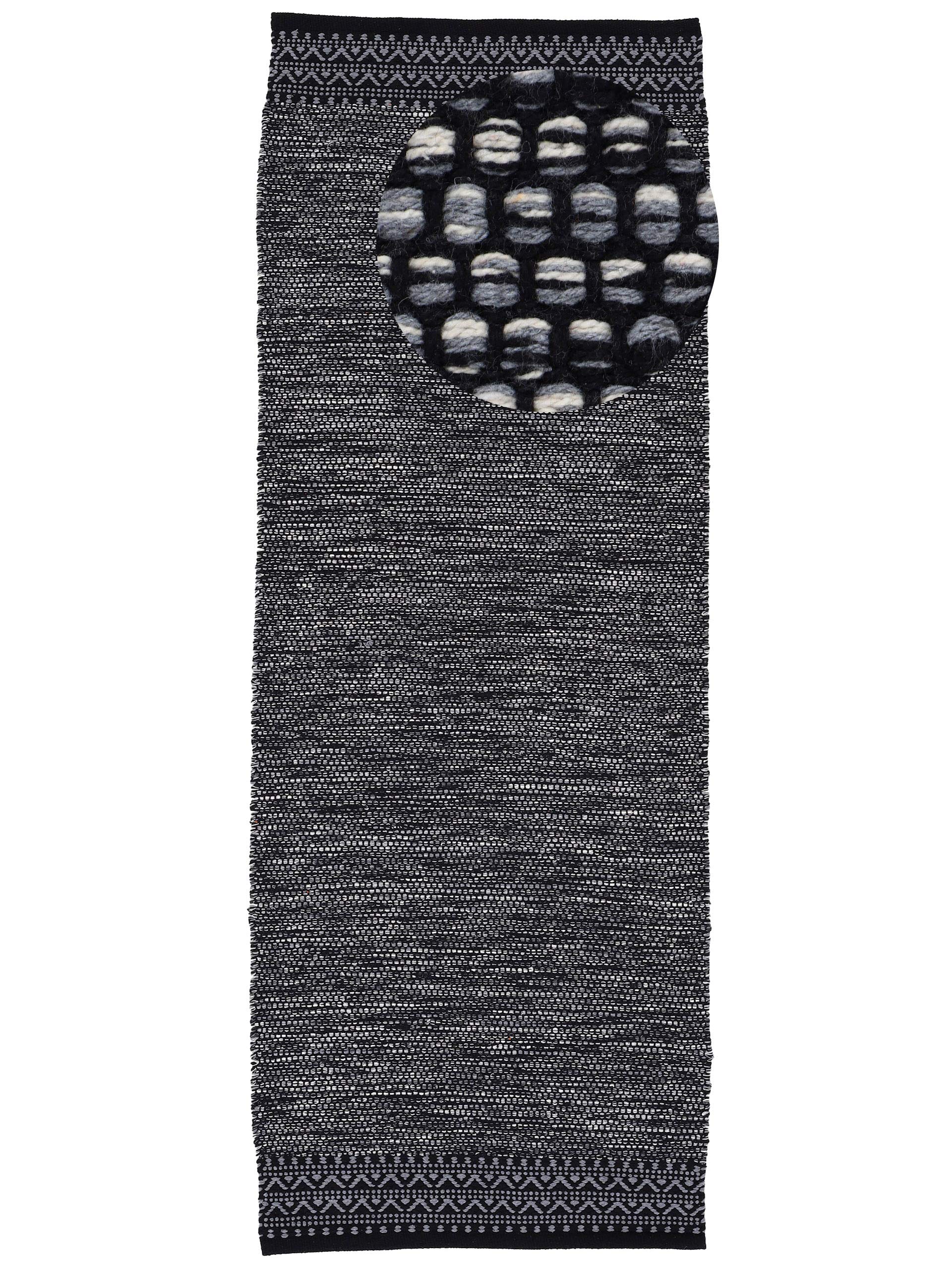 carpetfine Baumwollteppich Kelim Mia Läufer Schwarz 75x240 cm | Moderner Teppich für Wohn- und Schlafzimmer