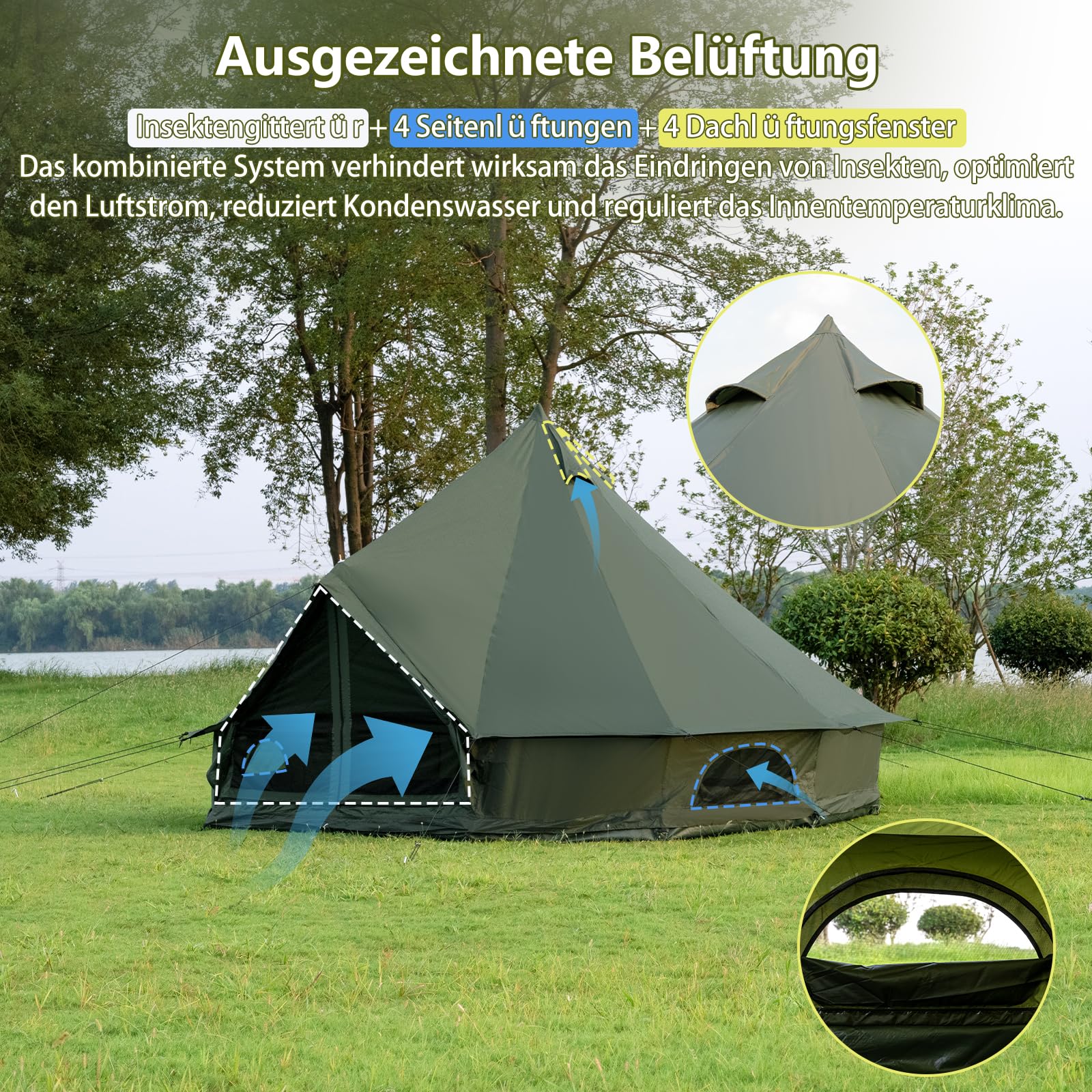 Oxford Bellzelt für Familien-Camping – Geräumige 4m Jurte mit Ofenanschluss, 4-Jahreszeiten Outdoor Glockenzelt Glamping-Zelt für 4-6 Personen