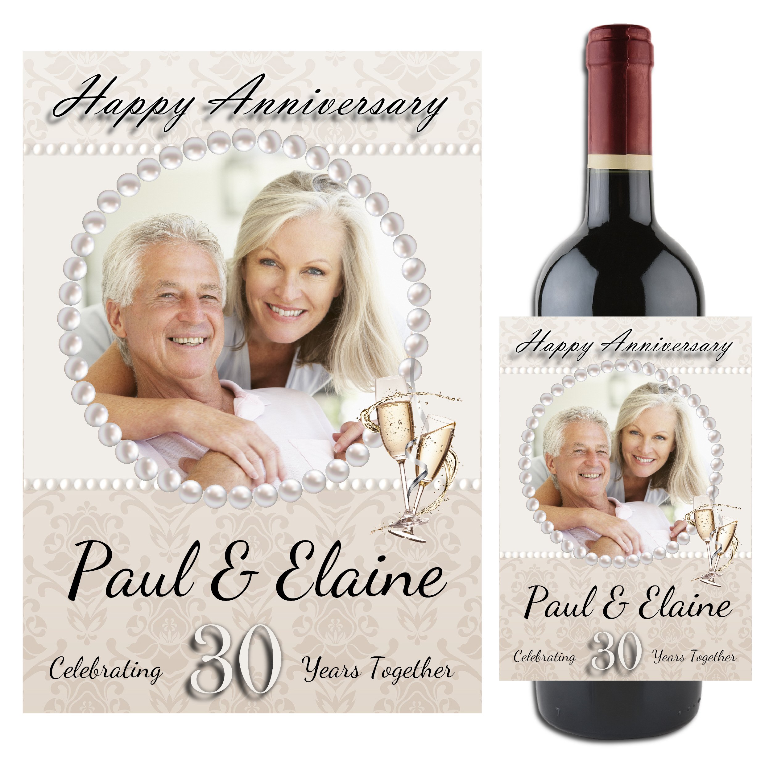 Personalised Pearl 30th Wedding Anniversary Wine/Champagne Bottle Photo Label Gift Present Idea N91